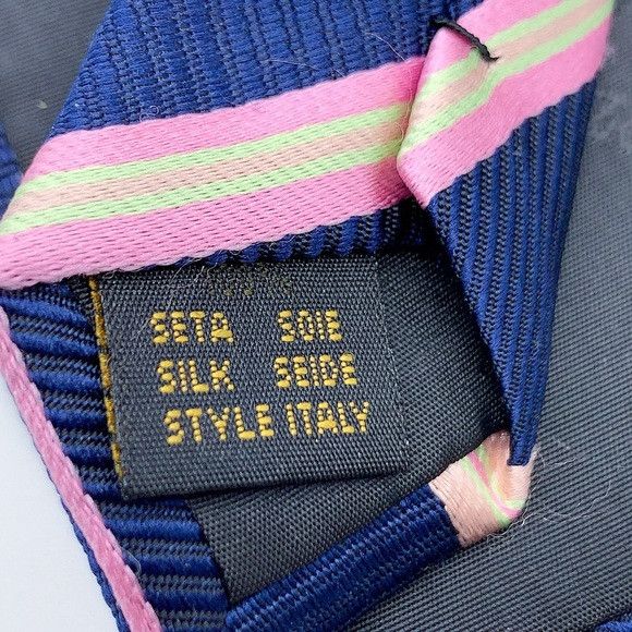 Ermenegildo Zegna Ermenegildo Zegna Navy Tie with Pink and Cream Stripes Size ONE SIZE - 7 Thumbnail