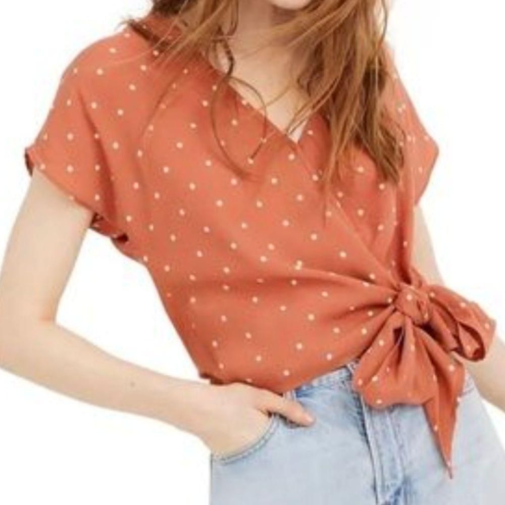 Madewell Sash-Tie Wrap Top in Polka Dot size medium