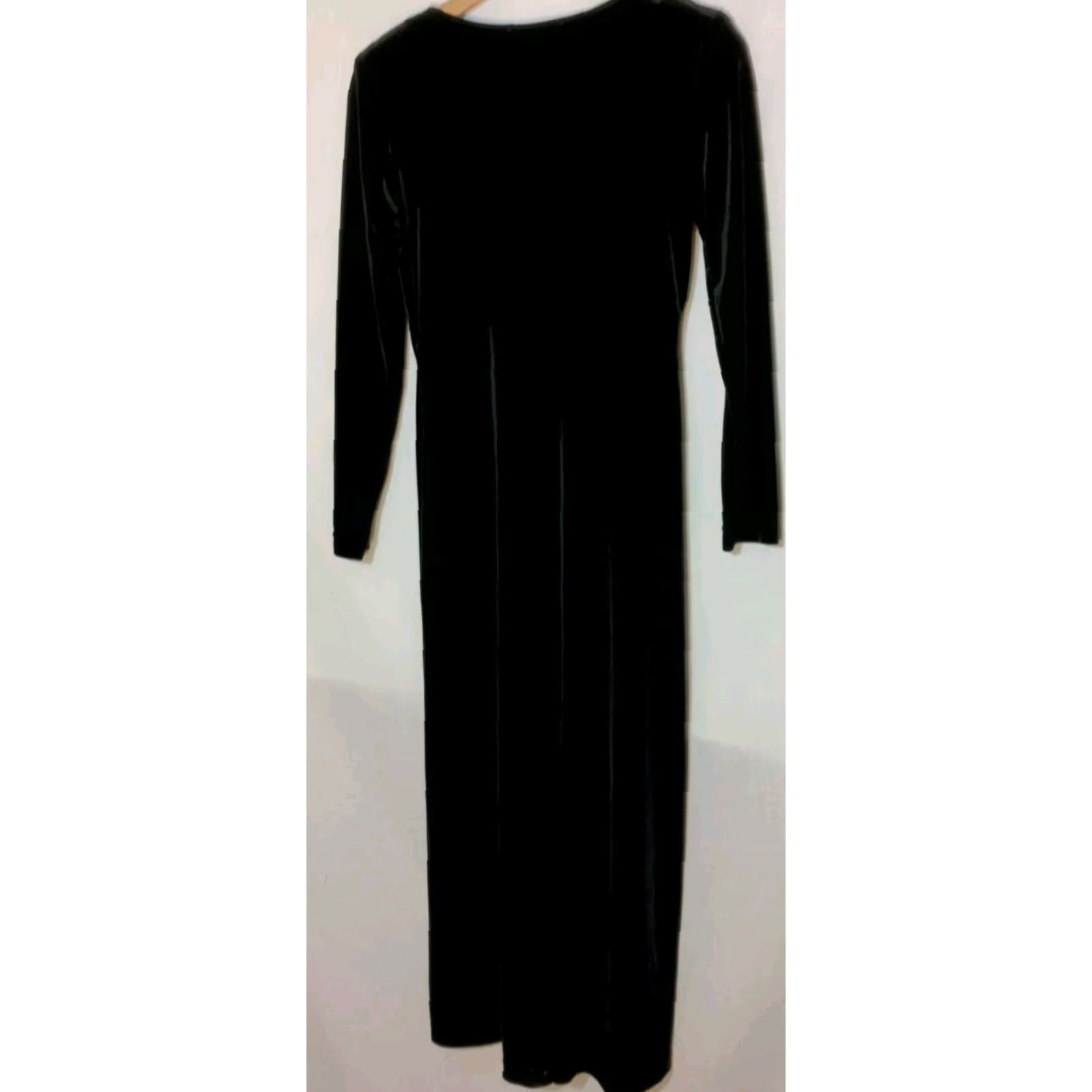 Velour VINTAGE Ronni Nicole Petite Dress Black Velour Stretch 1990s Witchy Gothic Gig Party Women 6P Size M / US 6-8 / IT 42-44 - 2 Thumbnail