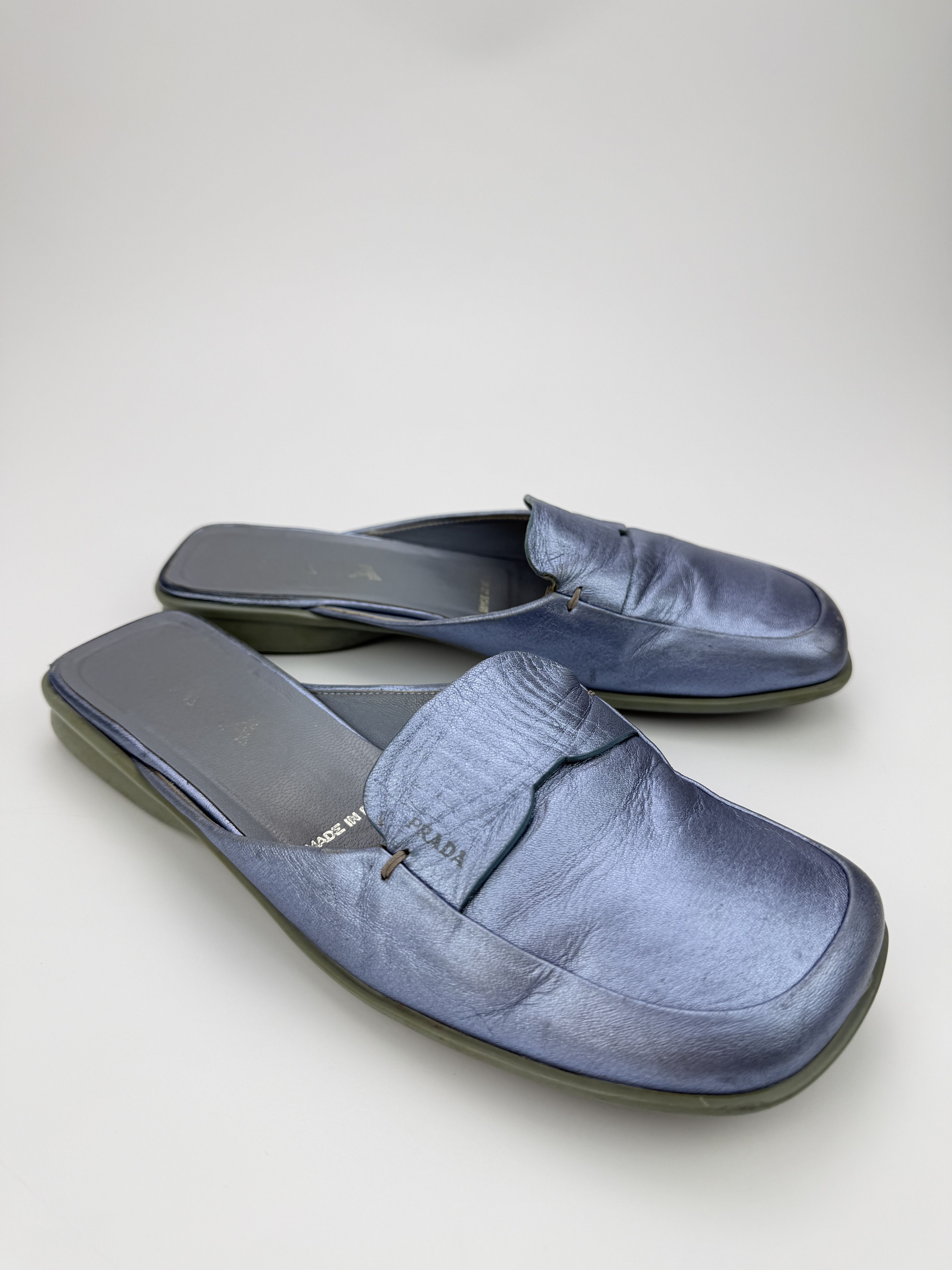 Prada Vintage Prada Blue Leather Mules Sandals Size US 7.5 / IT 37.5 - 3 Thumbnail