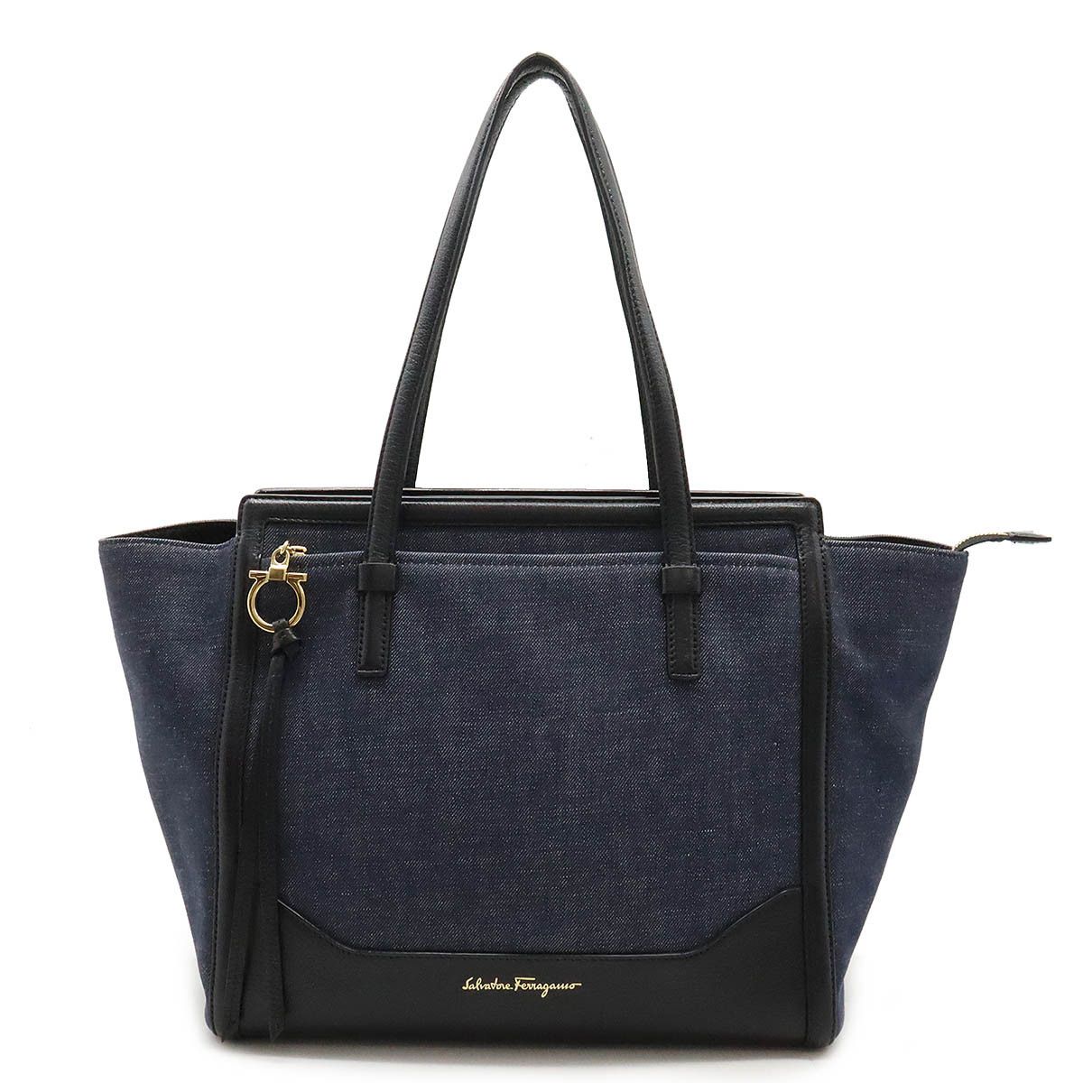 Salvatore Ferragamo Salvatore Ferragamo Salvatore Ferragamo Denim/Leather Amy Tote Bag Canvas Tote Bag 21 F216 in Great Condition Size ONE SIZE - 1 Thumbnail
