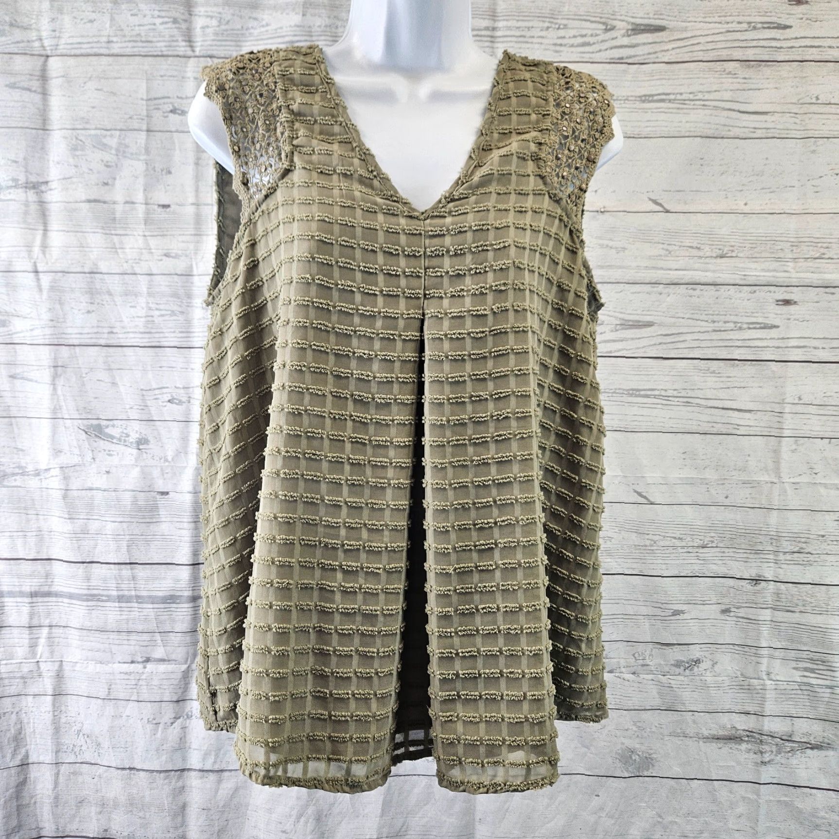 Vintage Knox Rose Womens Top Sz Medium Green Crochet Lace Textured V-Neck Shirt Womens Green Crochet Lace Textured V-Neck Knox Rose Top M Size M / US 6-8 / IT 42-44 - 6 Thumbnail