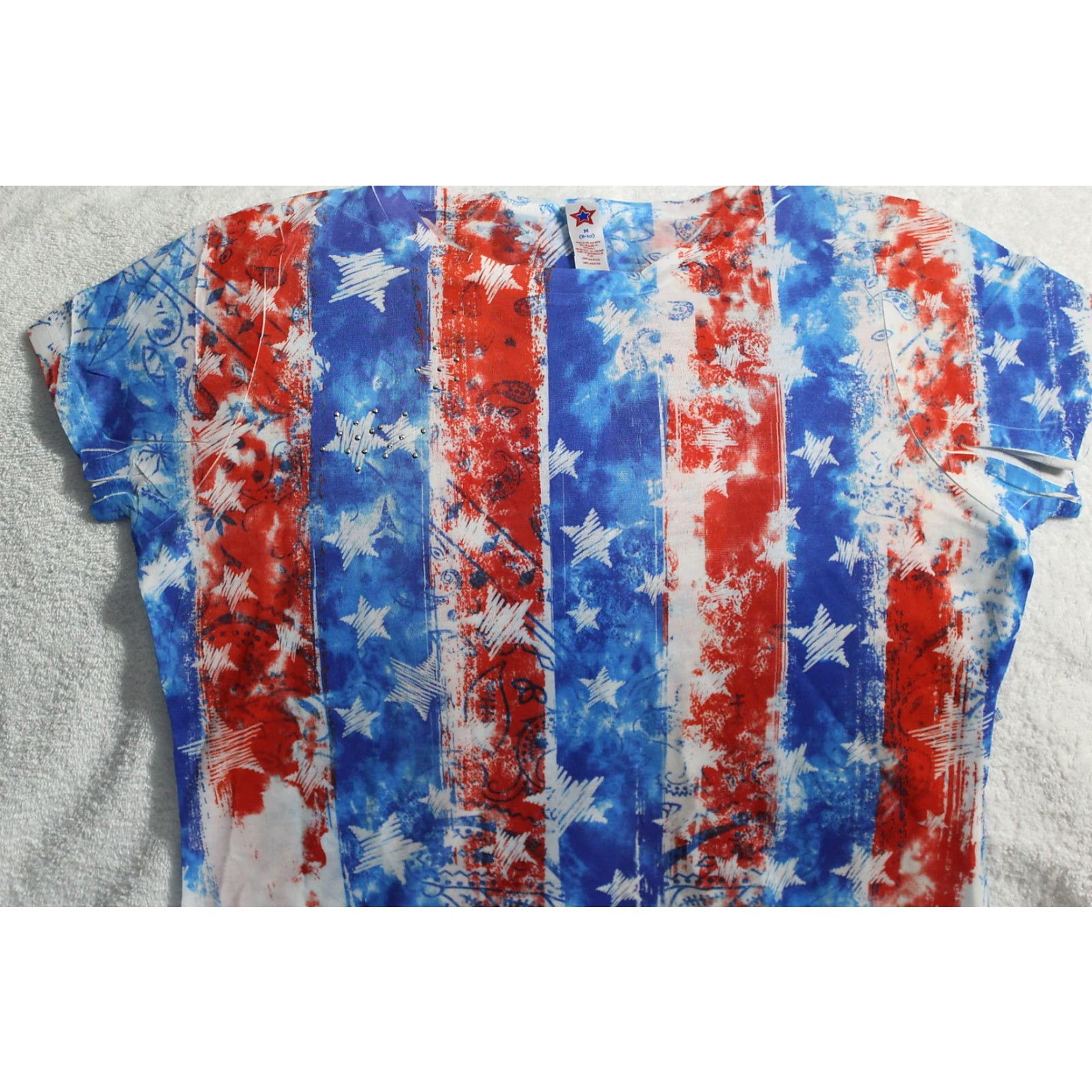 Vintage AMERICAN FLAG INDEPENDENCE DAY TIE DYE LOOK USA WOMEN T-SHIRT Size M / US 6-8 / IT 42-44 - 2 Thumbnail