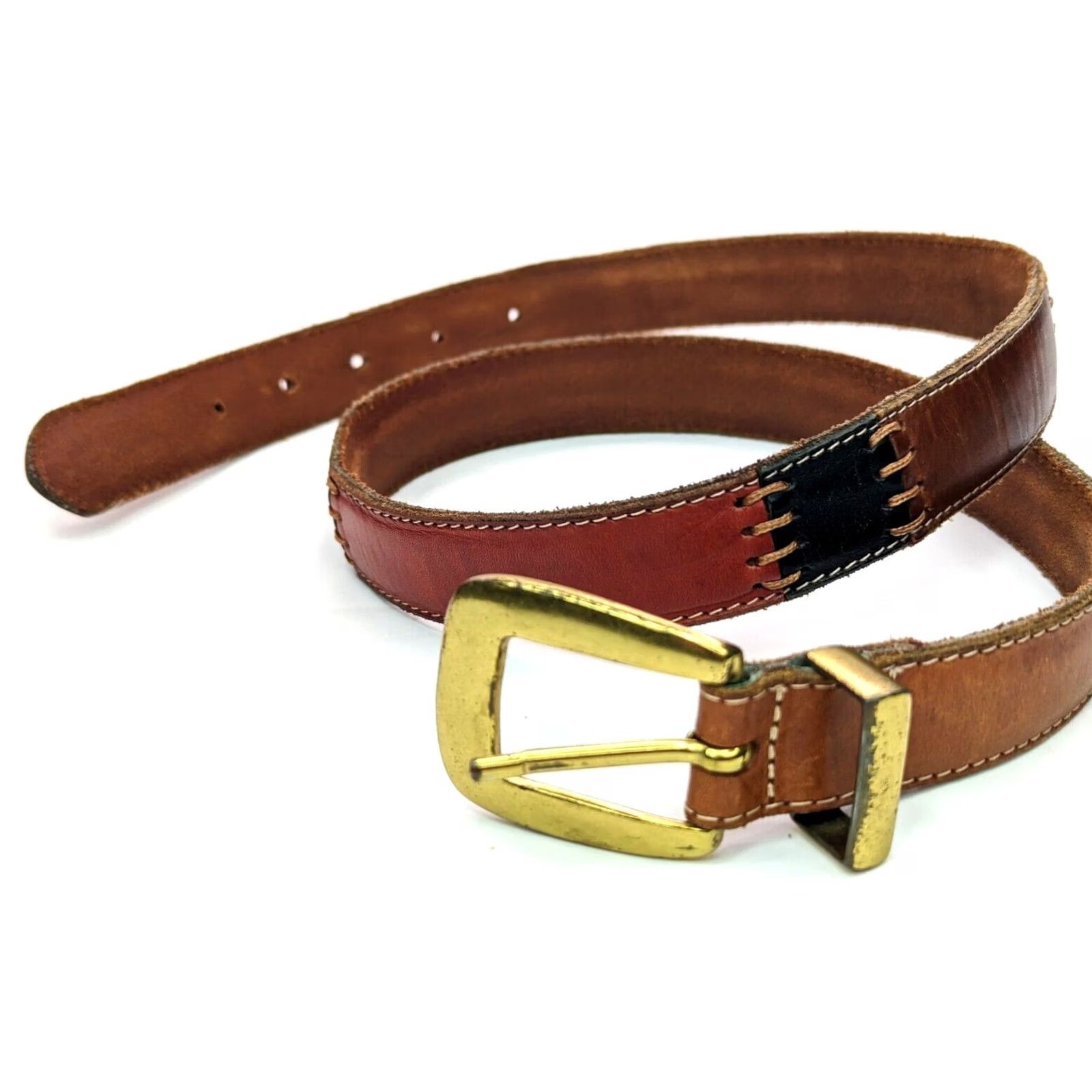 Fossil Fossil Leather Patchwork Belt Boho Gold Buckle Hardware, Women LRG Belt Size ONE SIZE - 2 Thumbnail