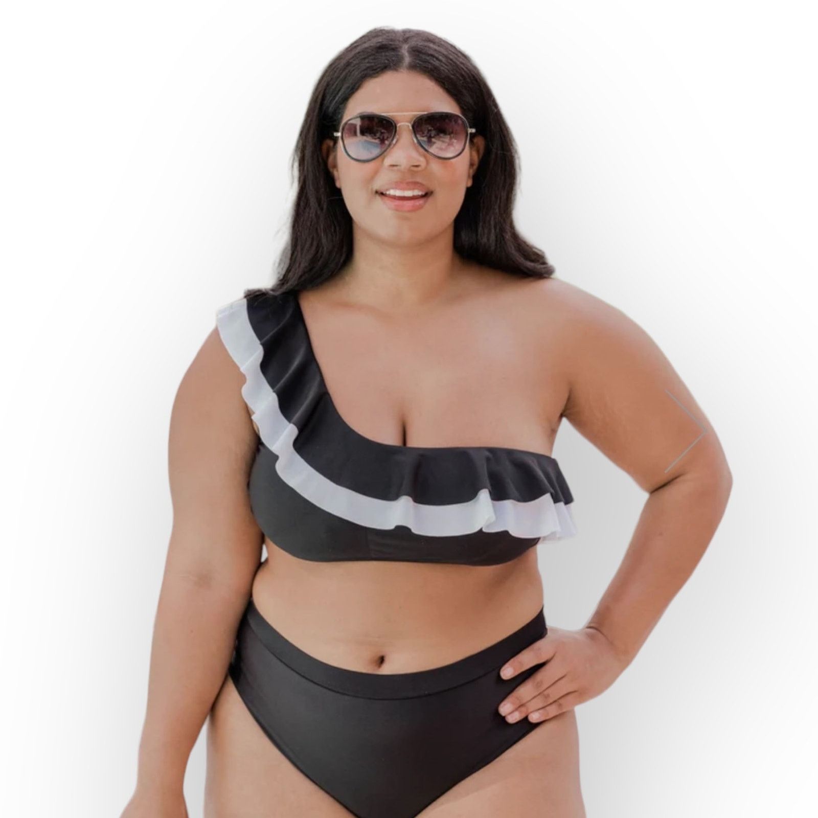 Other Pink Lily Ladies Bikini Top Black One Shoulder Ruffle L NWOT Size L / US 10 / IT 46 - 1 Thumbnail