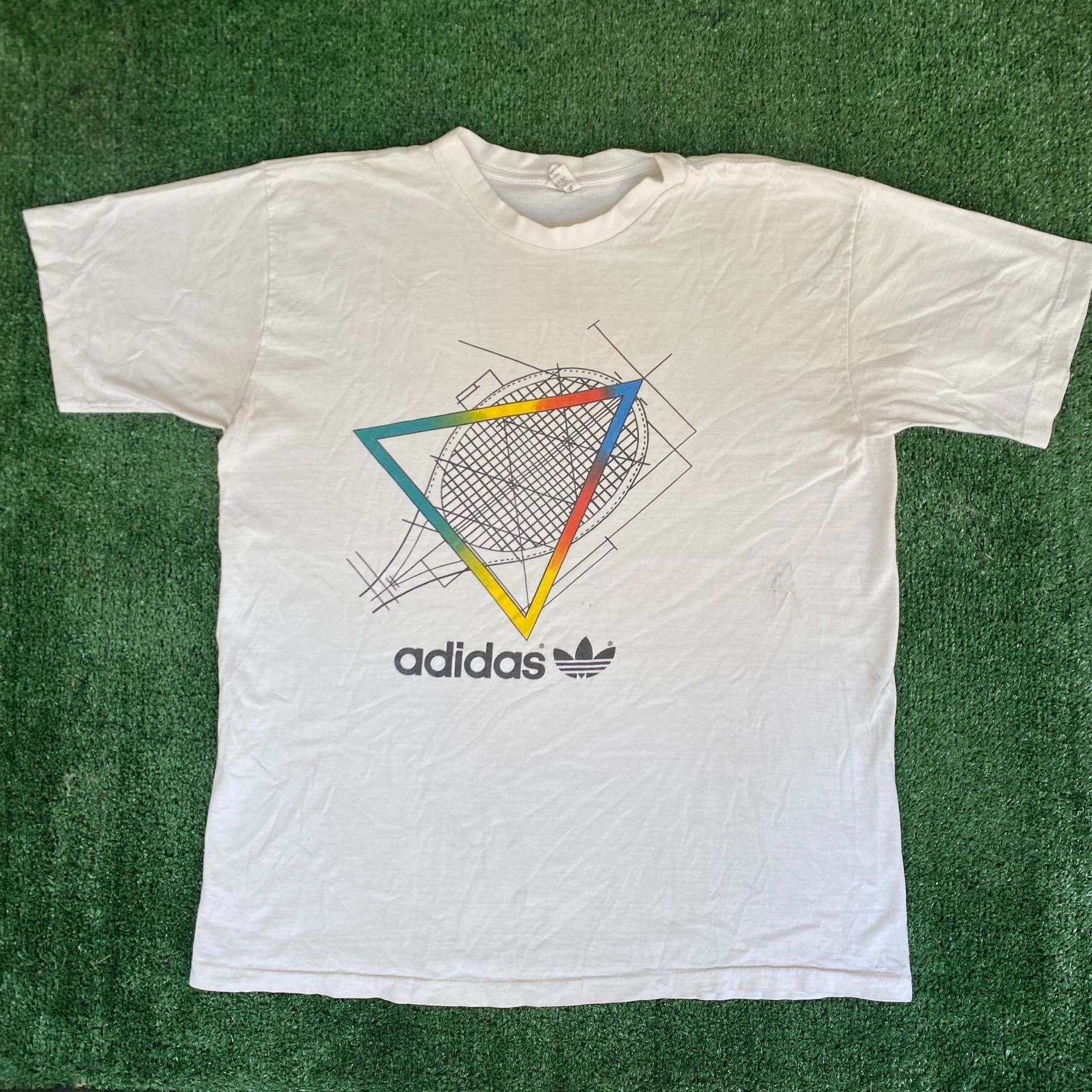Vintage 80s Adidas Tennis Shirt Single Stitch Trefoil Tee
