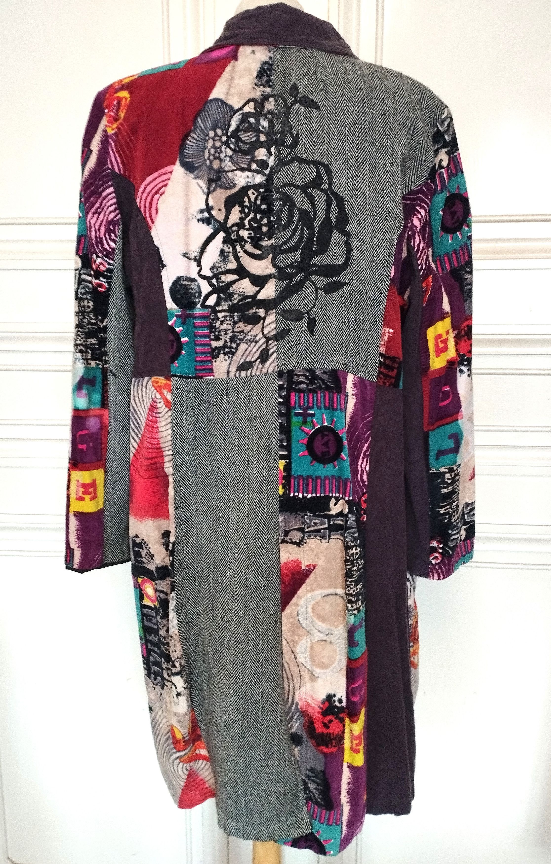 Designer Rene Derhy Manteau Mi Saison Souple Tweed et Velours T 4 XL Size 4XL / US 24-26 - 2 Thumbnail