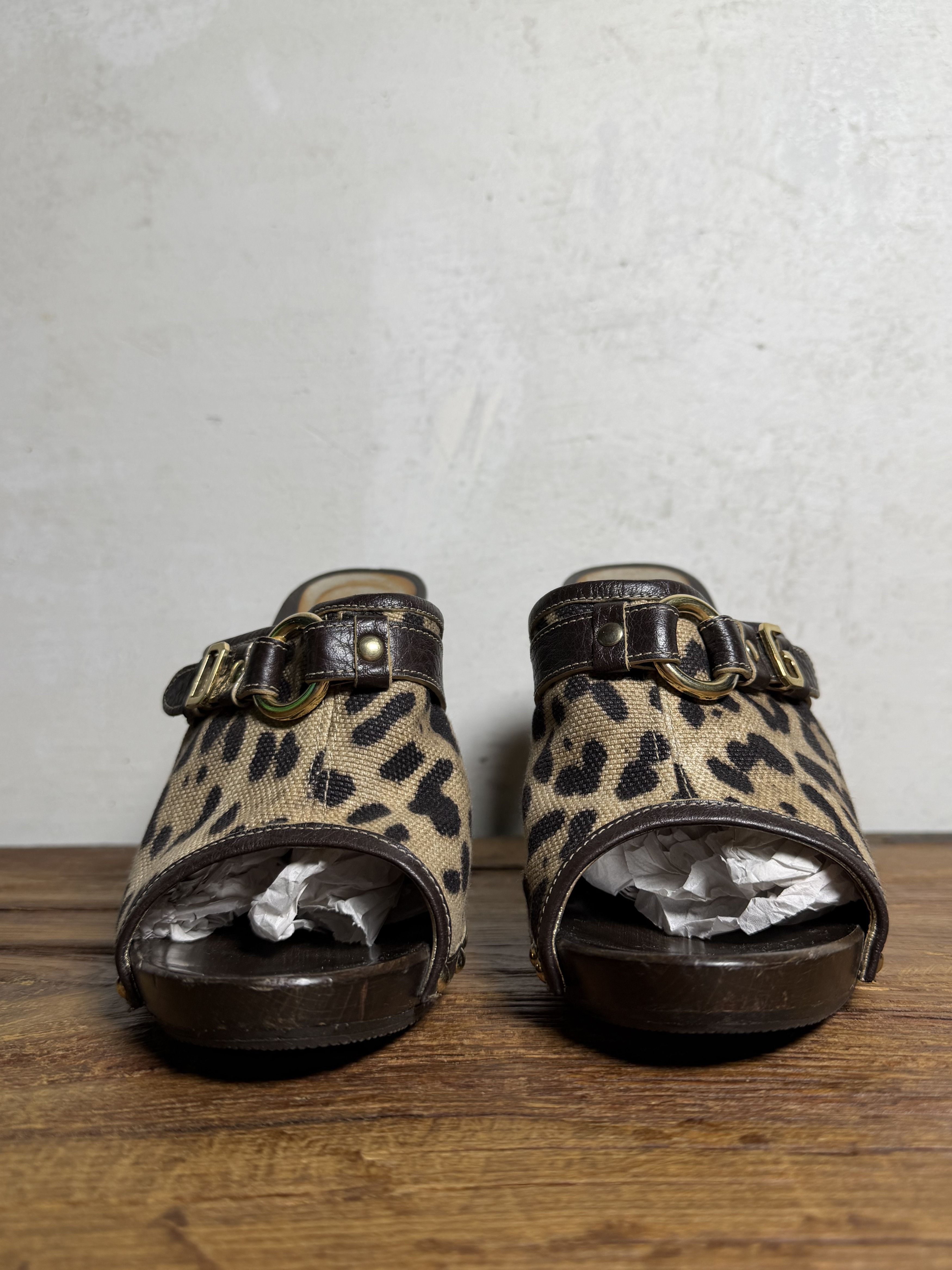 Dolce & Gabbana DOLCE & GABBANA Brown & Beige Canvas Leather Clog Sandals Size US 9 / IT 39 - 6 Thumbnail