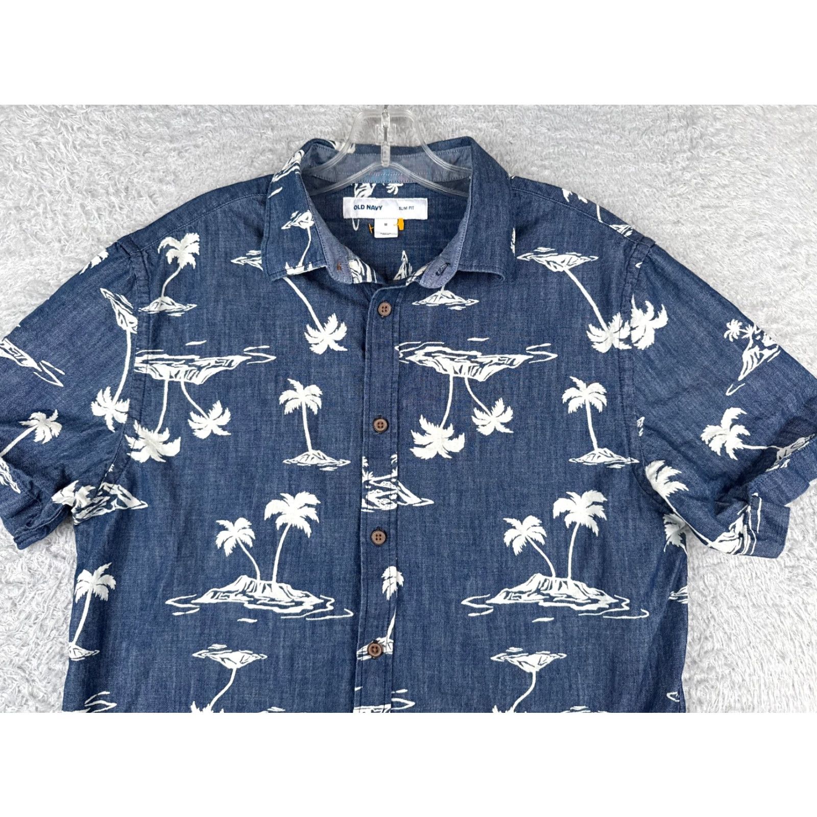 Old Navy Old Navy Hawaiian Shirt Men Medium Blue White Floral Slim Button-Up Cotton Size US M / EU 48-50 / 2 - 4 Thumbnail