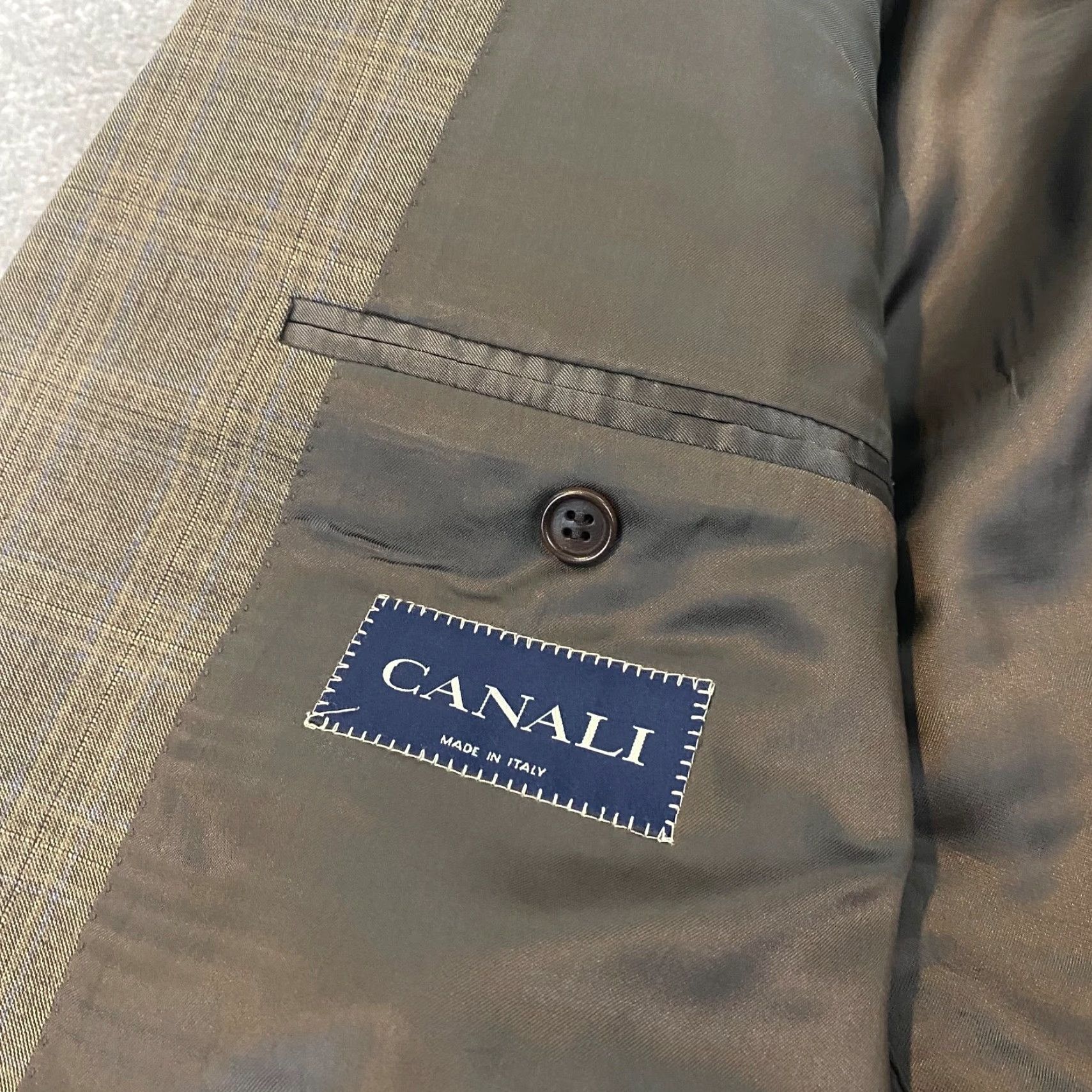 Canali CANALI Blazer Mens EU 54 L US 44 Suit Jacket Brown Wool 2-Button Windowpane Long Regular Size 46R - 3 Thumbnail