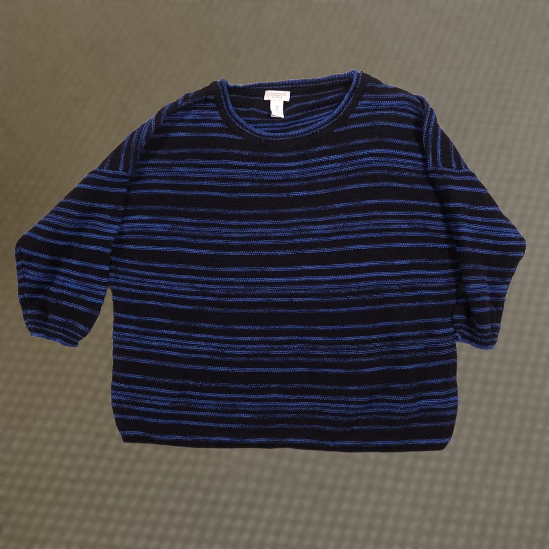 Vintage Weekends by Chico's Sweater Womens 2 Black 100% Cotton Striped Knit Pullover Shirt Pullover Crew Neck 3/4 Sleeve Casual Fall Womens Size XS / US 0-2 / IT 36-38 - 1 Thumbnail