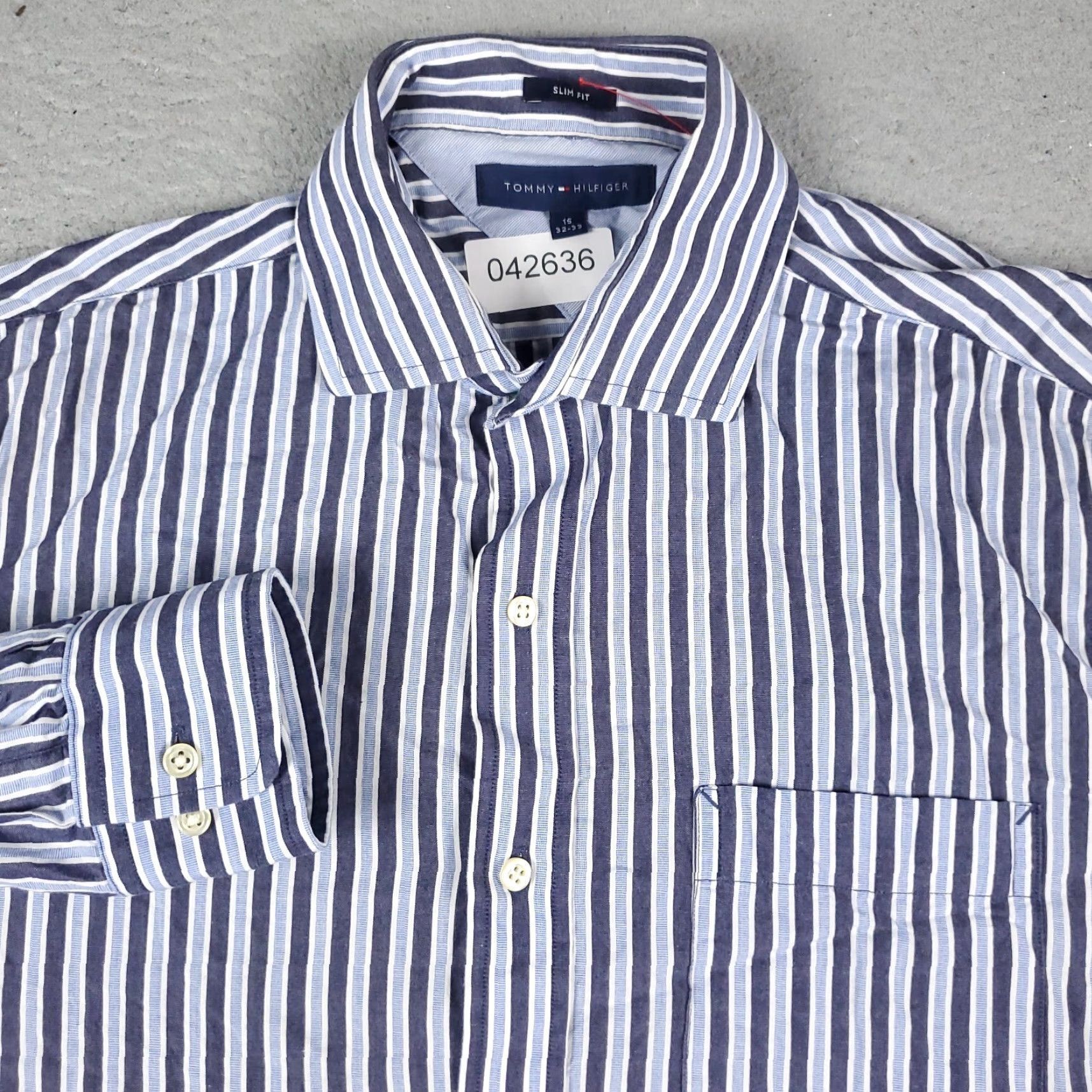 Tommy Hilfiger Tommy Hilfiger Blue Striped Dress Shirt Mens Size 15 Long Sleeve Button Up Casual Classic Size 40R - 2 Thumbnail