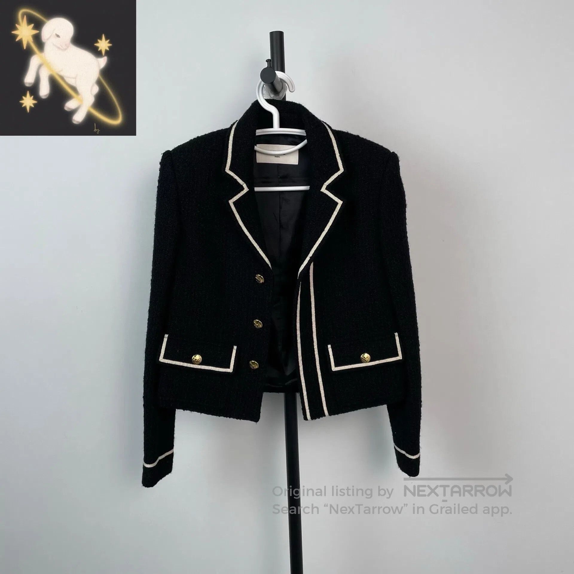 Celine CELINE Black Tweed Jacket with Gold Buttons| Size XXS / US 00 / IT 34 - 1 Thumbnail