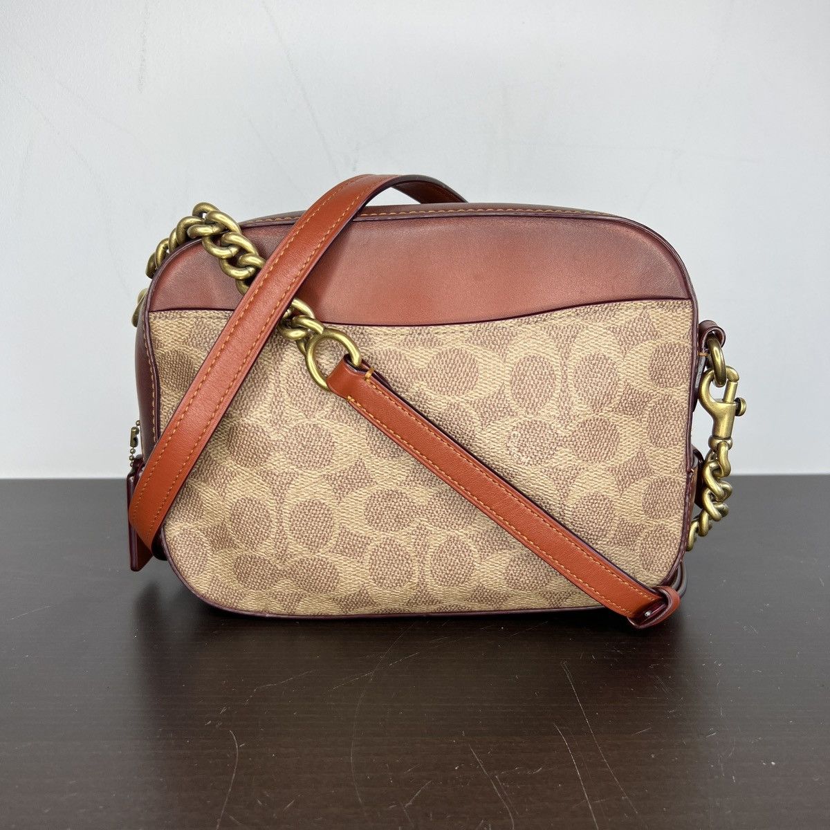 Coach × Designer Coach Mini Crossbody Bag Leather Monogram Brown Beige Size ONE SIZE - 1 Thumbnail