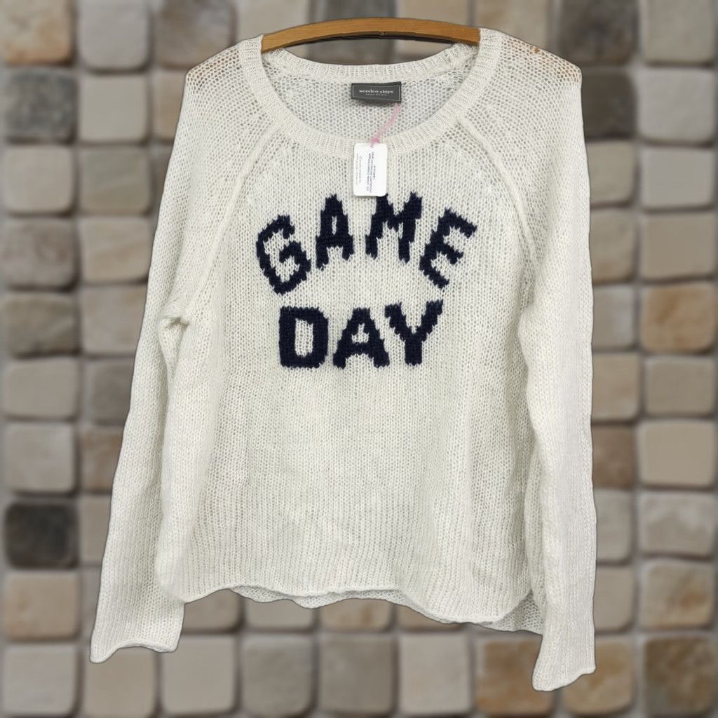 WOODen SHIPS Game Day Paola Buendia Sweater Sports V-Neck Women XS White NWT