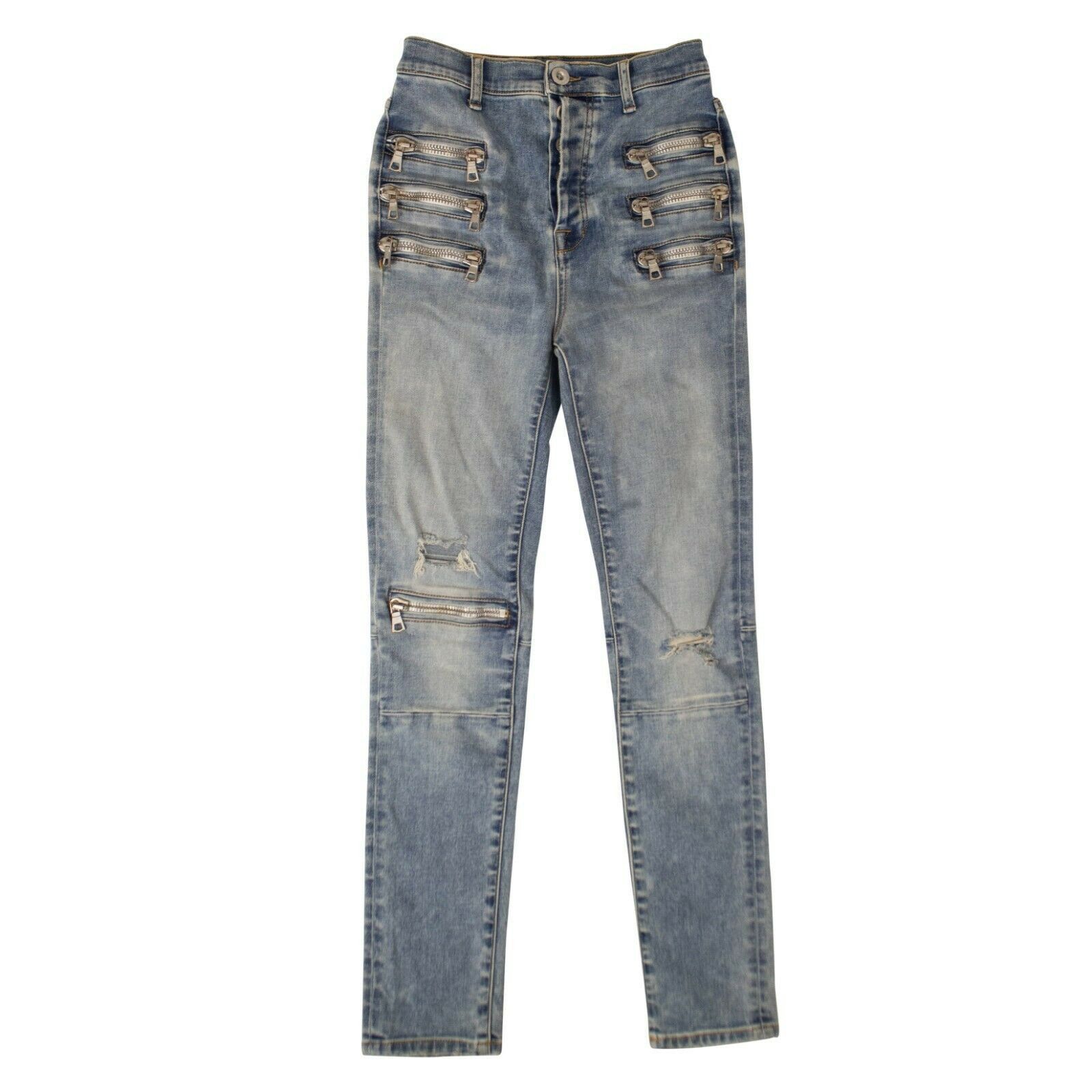 image of Unravel Project Denim Zip-Embellished Skinny Jeans Size 26, Women's