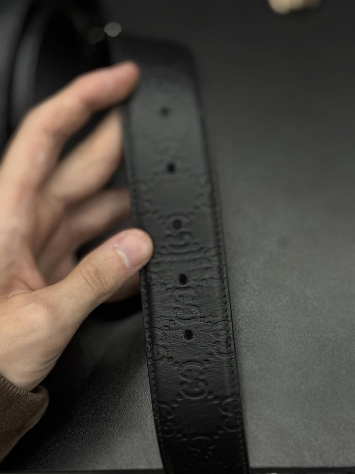 Gucci GG Canvas Wide Leather Belt In Black Size 90/36