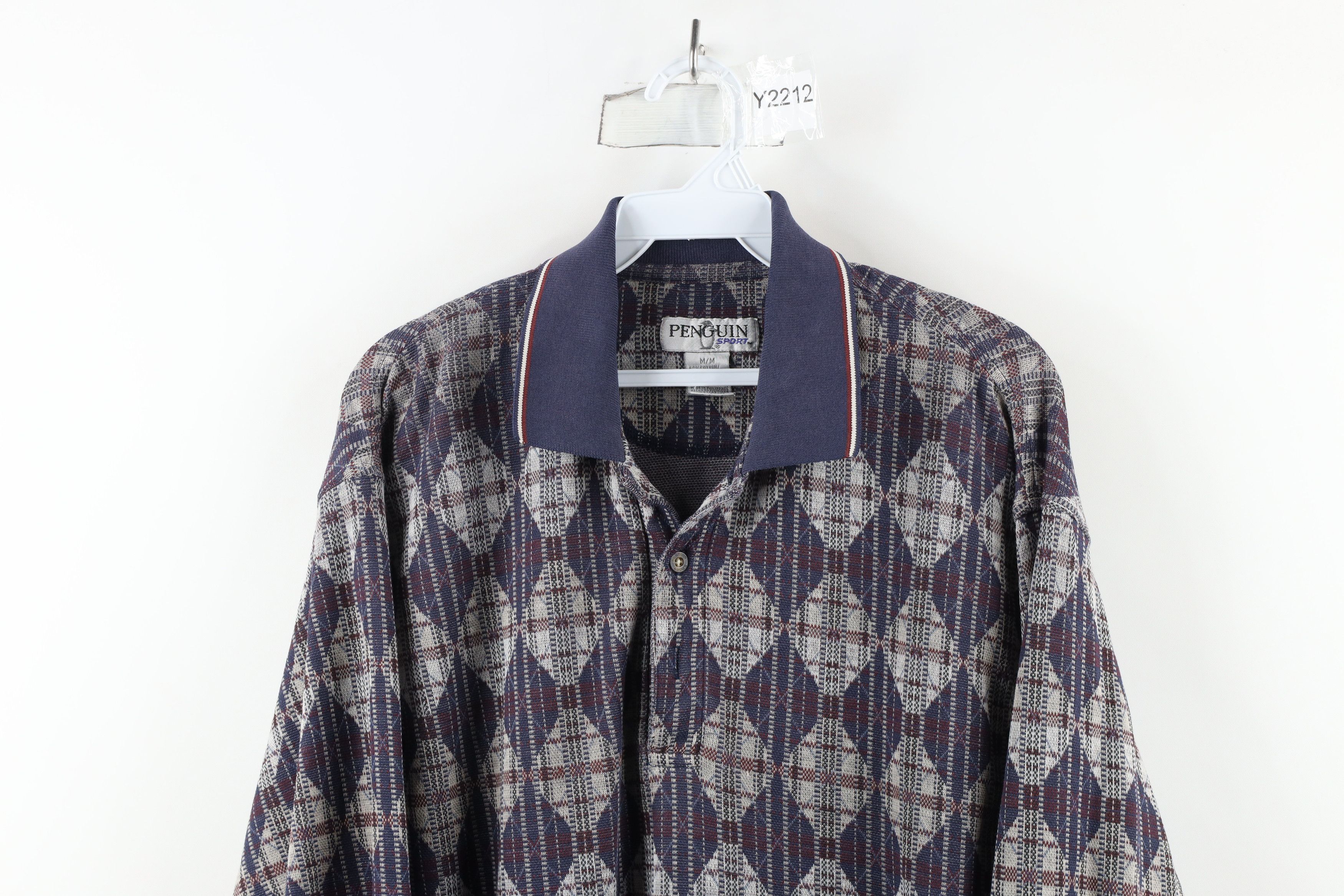 Vintage Vintage 90s Streetwear Diamond Knit Long Sleeve Polo Shirt Size US M / EU 48-50 / 2 - 2 Thumbnail