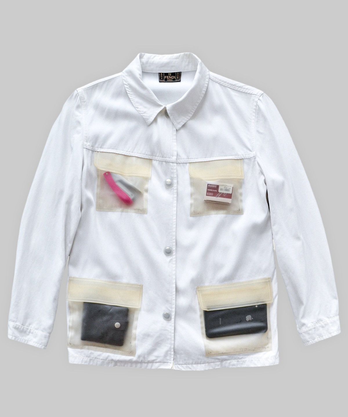 Fendi FENDI Jacket Overshirt White Coach Shirt Cargo Pockets Size US S / EU 44-46 / 1 - 1 Thumbnail