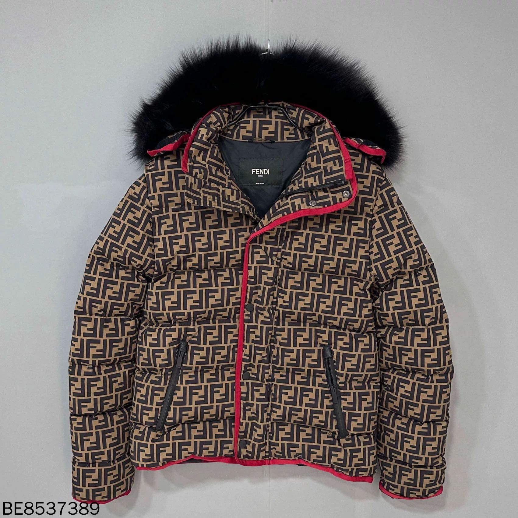 Fendi Double F Print Fox Fur Collar Down Jacket