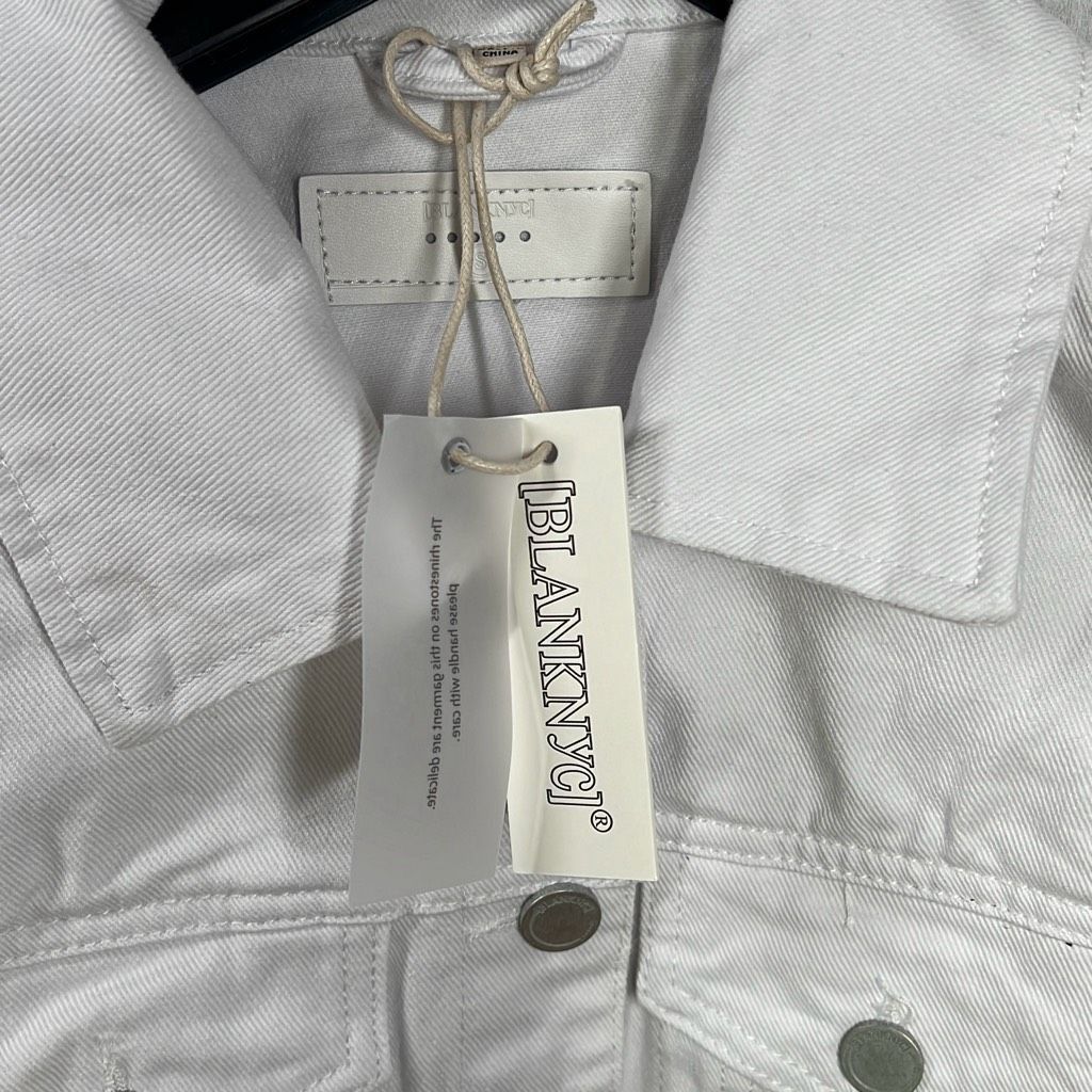 BLANKNYC Blank NYC White Denim Rhinestones Fringe Jacket NWT S Size S / US 4 / IT 40 - 8 Thumbnail