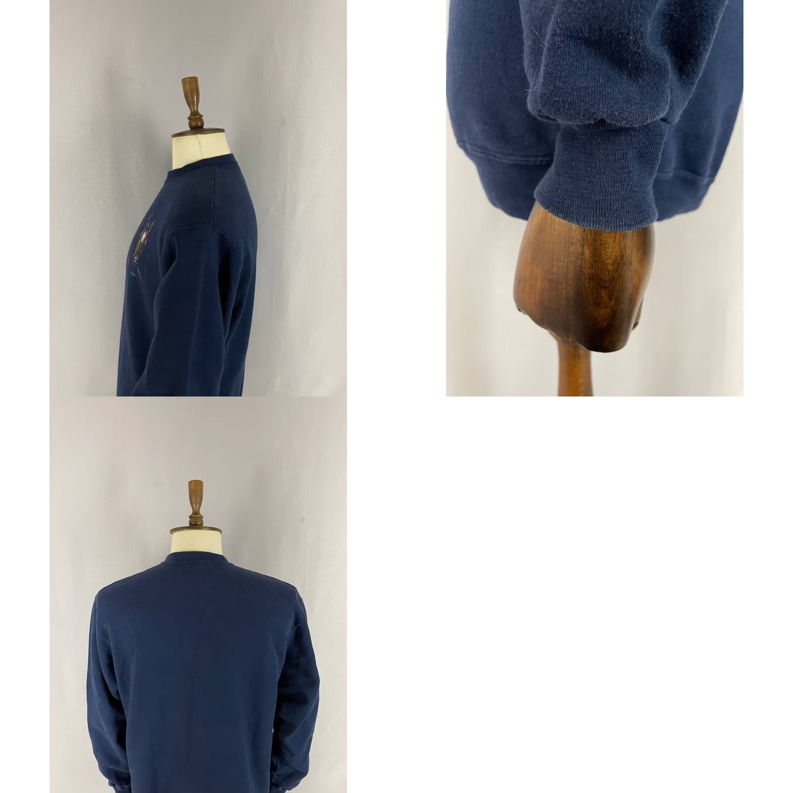 Vintage Oneita Mens Sweater Navy Cotton Long Sleeve Crew Neck Pullover Size L Size US L / EU 52-54 / 3 - 8 Thumbnail