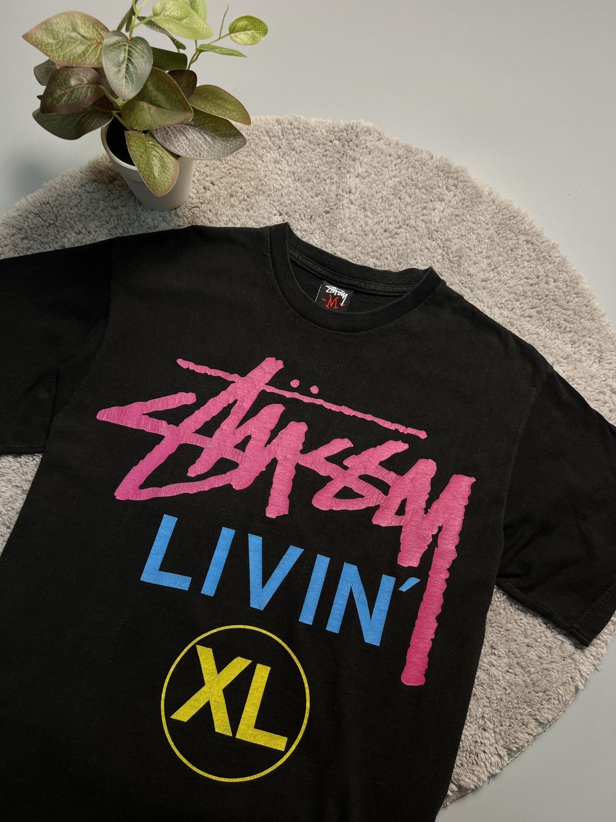 Stussy × Vintage Vintage 2000s Stussy LIVIN XL Black T-shirt Size US M / EU 48-50 / 2 - 2 Thumbnail
