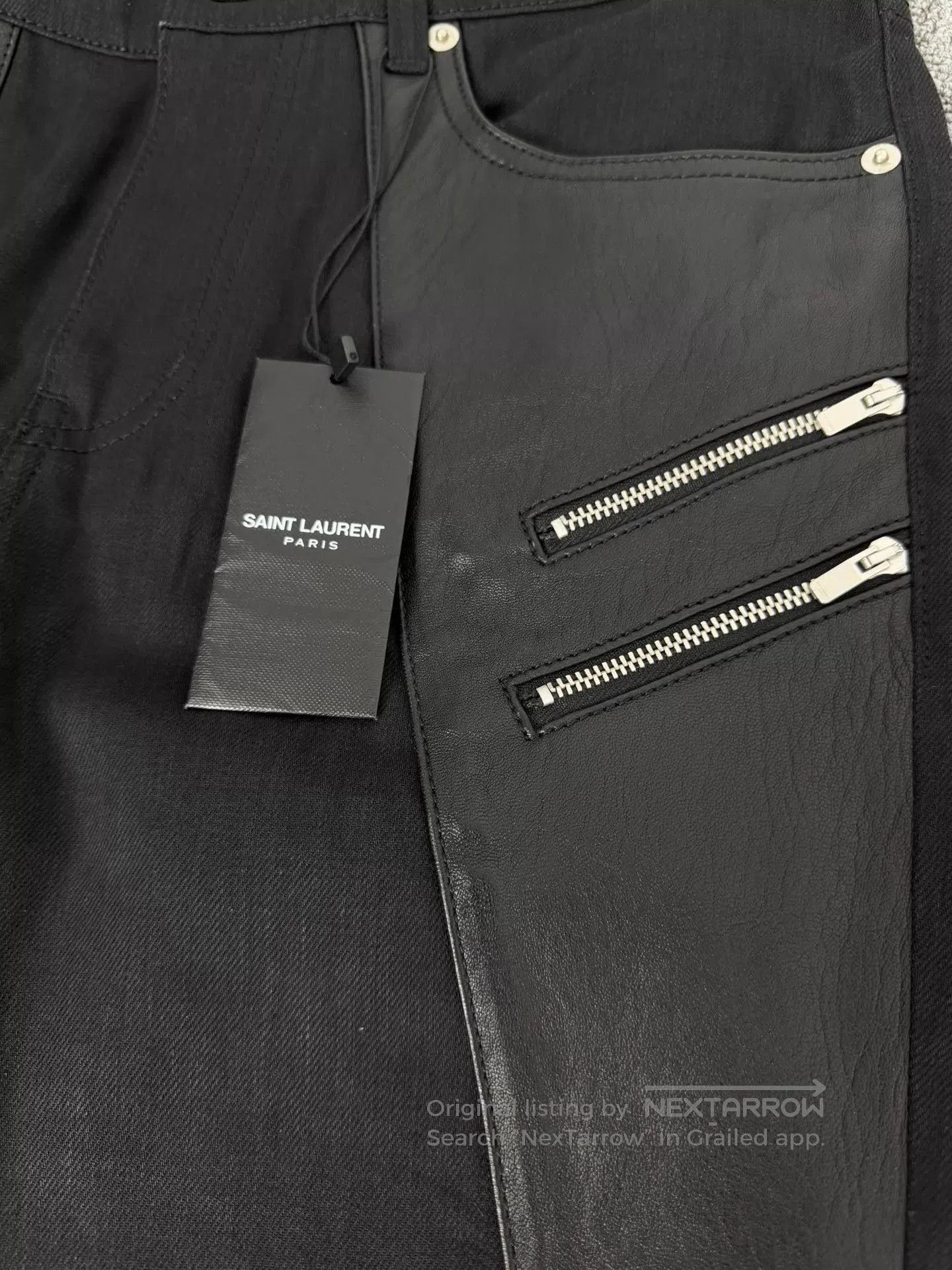 Saint Laurent Paris Black Denim Pants with Leather Panels and Zippers. Size US 32 / EU 48 - 3 Thumbnail