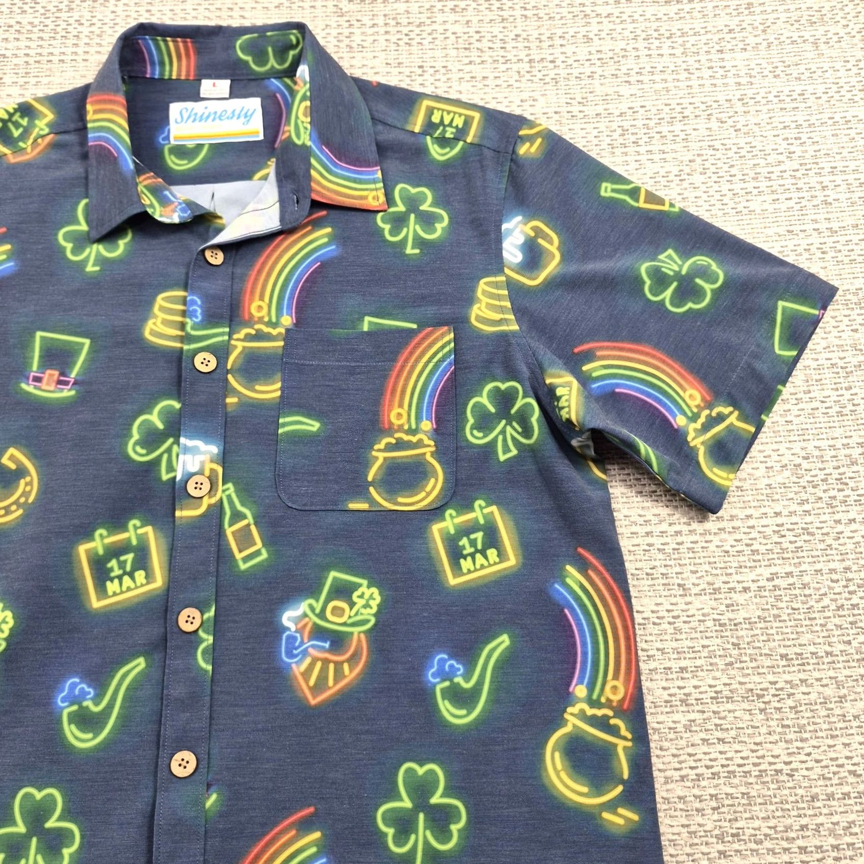 Vintage Shinesty Button Up Shirt Mens Large St Patricks Day Short Sleeve Casual Shirt Size US L / EU 52-54 / 3 - 2 Thumbnail