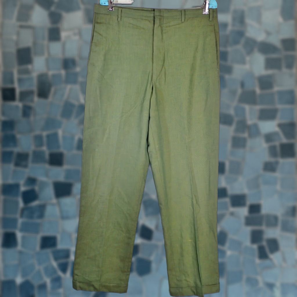 Vintage VINTAGE KORATRON 1960s Green Sharkskin Pants Slacks 35x28 Business Mens Size US 35 - 1 Thumbnail