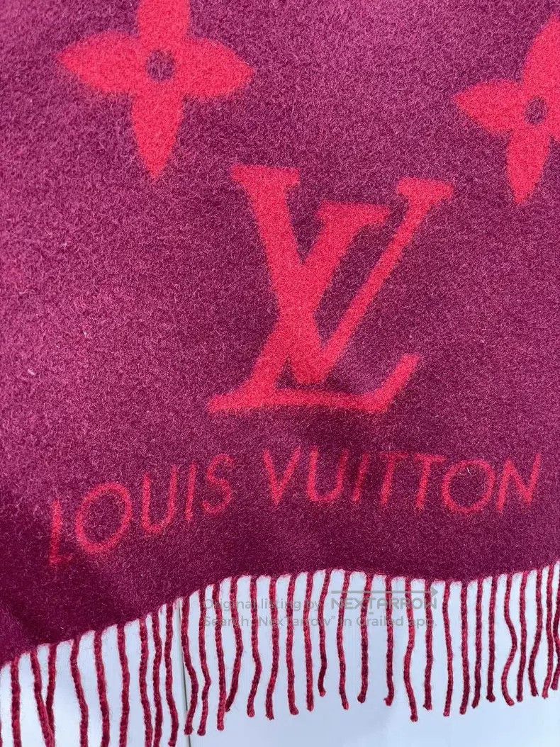 Louis Vuitton Louis Vuitton Red presbyopic cashmere fringe scarf Size ONE SIZE - 4 Thumbnail