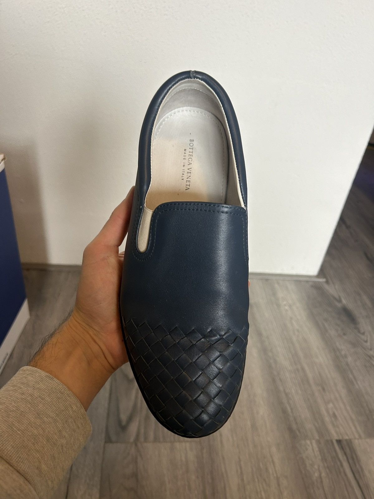 Bottega Veneta Blue Leather Slip-On Shoes with Intrecciato Detail - 41.5 Size US 8.5 / EU 41-42 - 8 Thumbnail