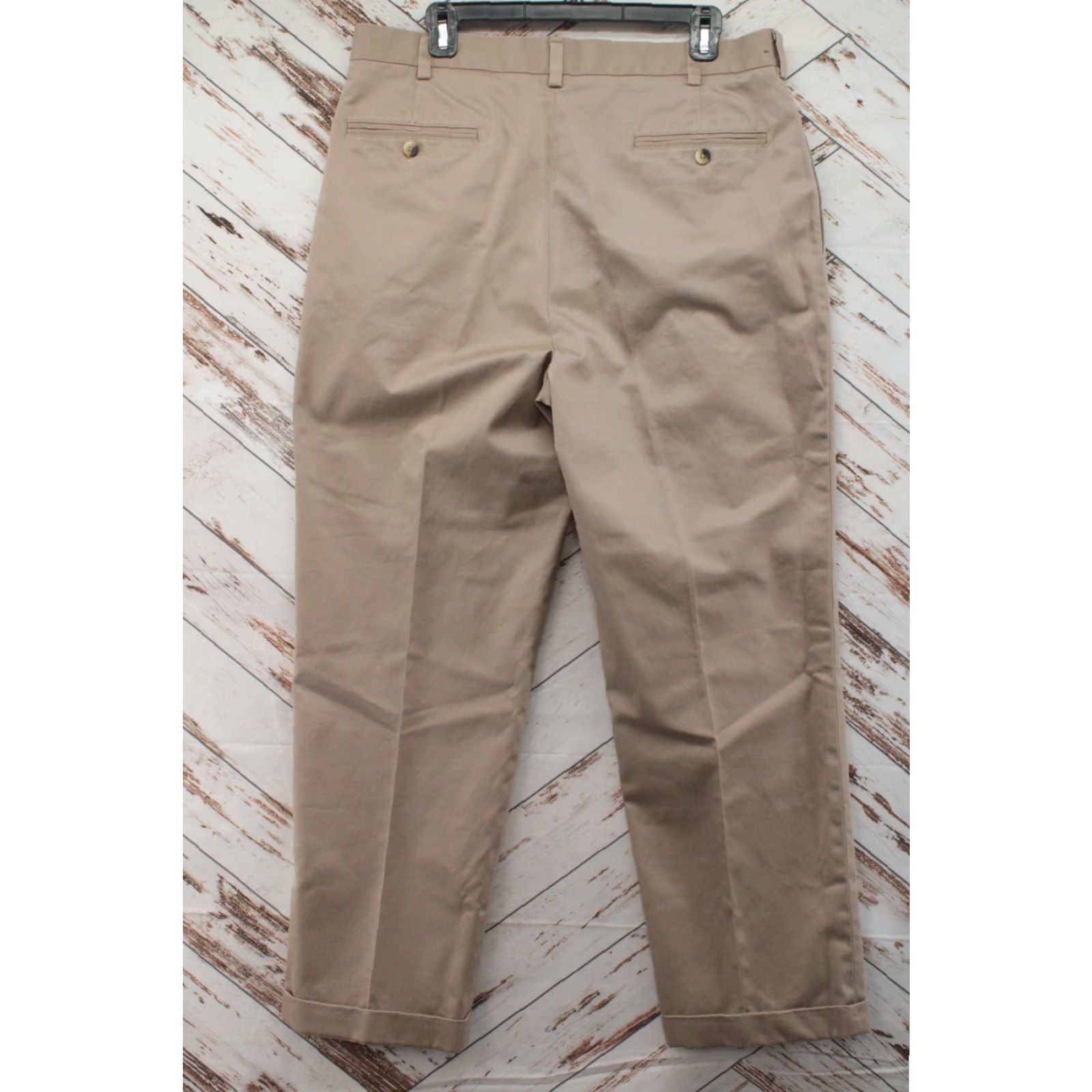 Jos. A. Bank Jos A Bank Chino Pants Men's 36 Khaki Heavy Cotton Pleated Cuffed Casual Friday Size US 36 / EU 52 - 3 Thumbnail
