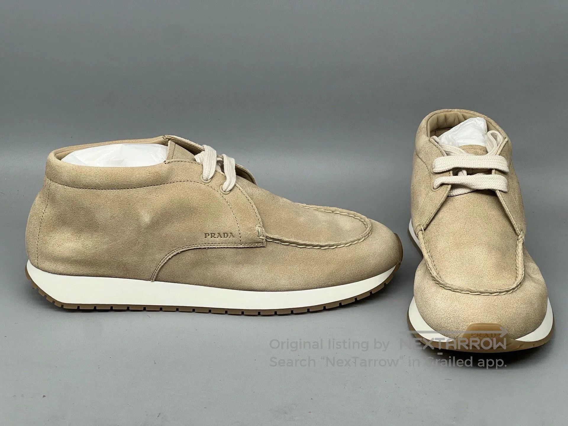 Prada prada men's suede leather high-top sneakers. Size US 5.5 / EU 38 - 2 Thumbnail