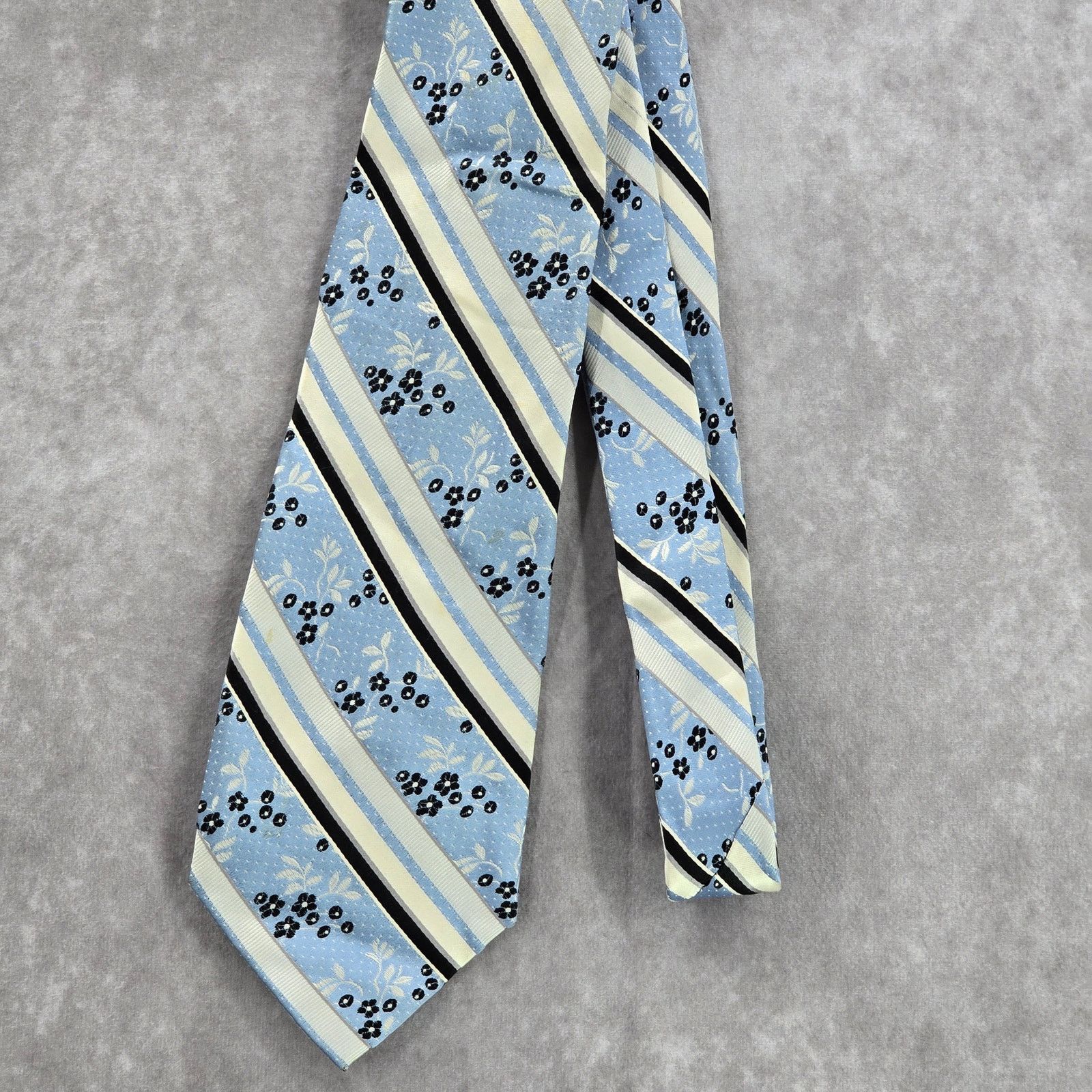 Other Bruno Piattelli Blue Stripe Floral Dots 100% Silk Neck Tie Size 30 - 2 Thumbnail