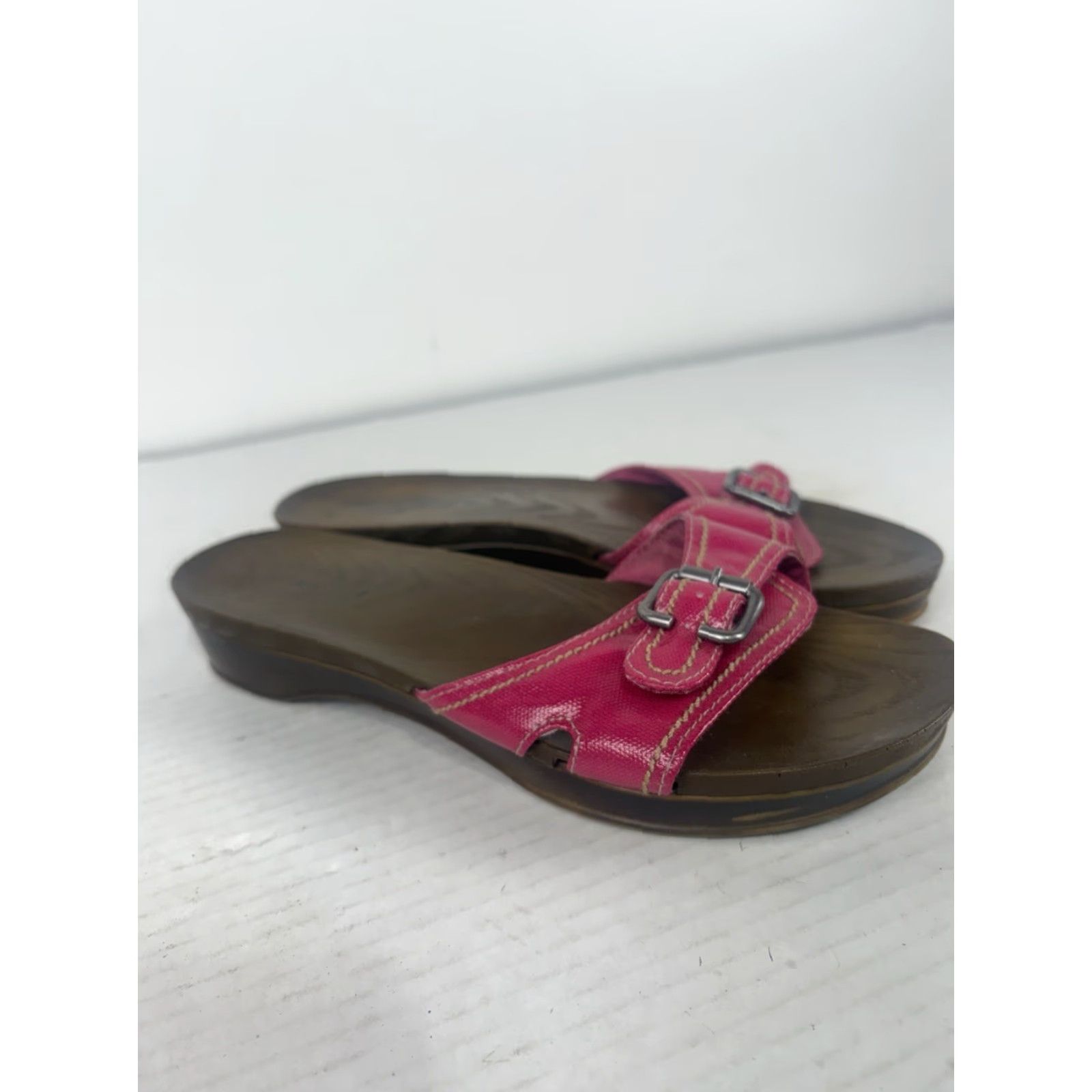 Vintage Dr. Scholl's Comfort Series Pink Faux Leather Wedge Slide Sandals Womens Size 8 Summer 90s Retro Size US 8 / IT 38 - 3 Thumbnail