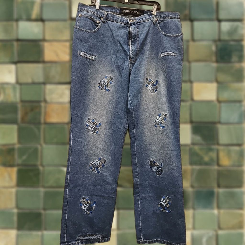 Denime VINTAGE Miskeen Denim Jeans Wide Leg 40 42x34.5 Blue Embroidered 5-Pocket Mens Shirt? Size US 40 / EU 56 - 1 Thumbnail