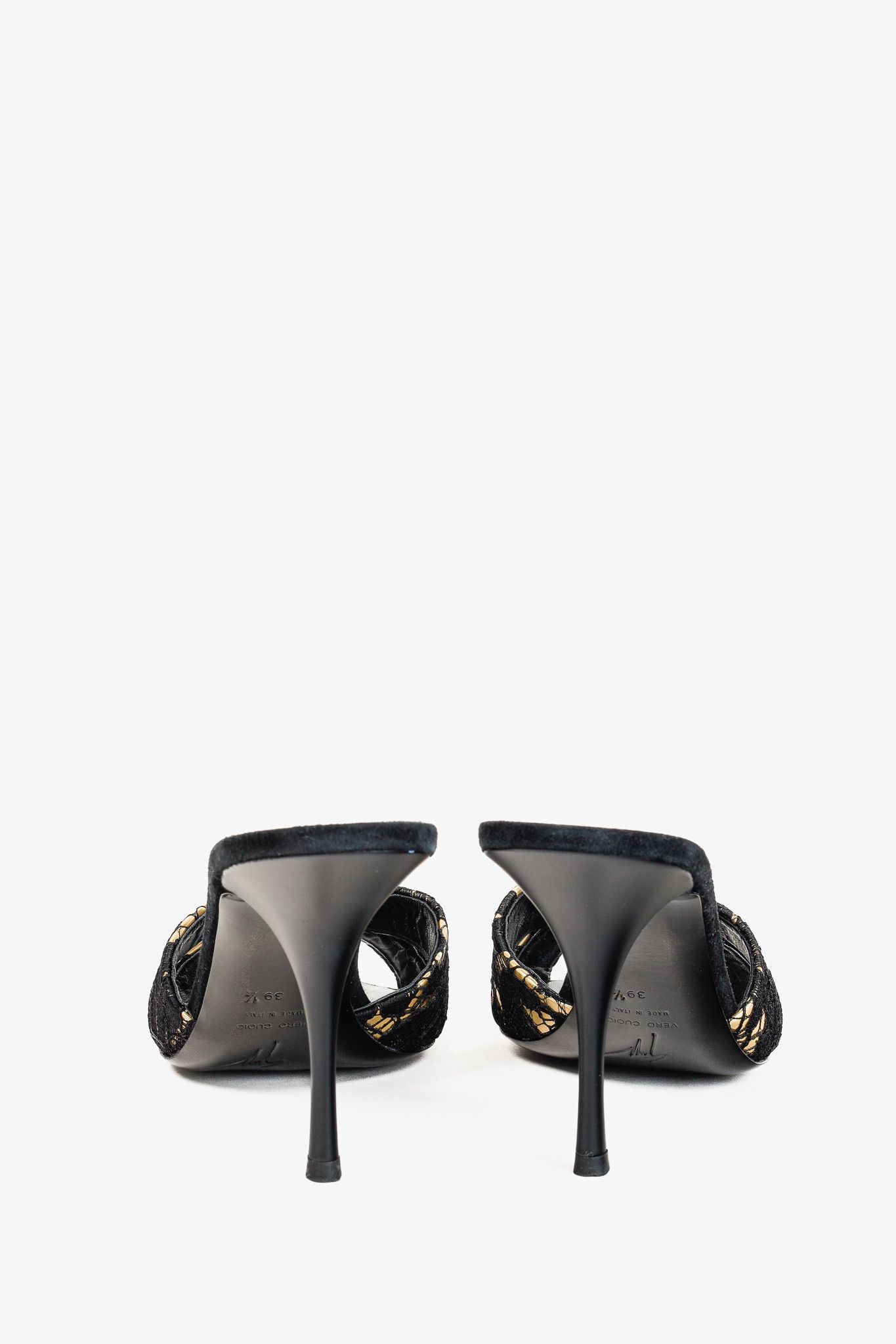 Giuseppe Zanotti Giuseppe Zanotti Gold & Black Lace Crossover-Strap Mules Size US 9 / IT 39 - 6 Thumbnail