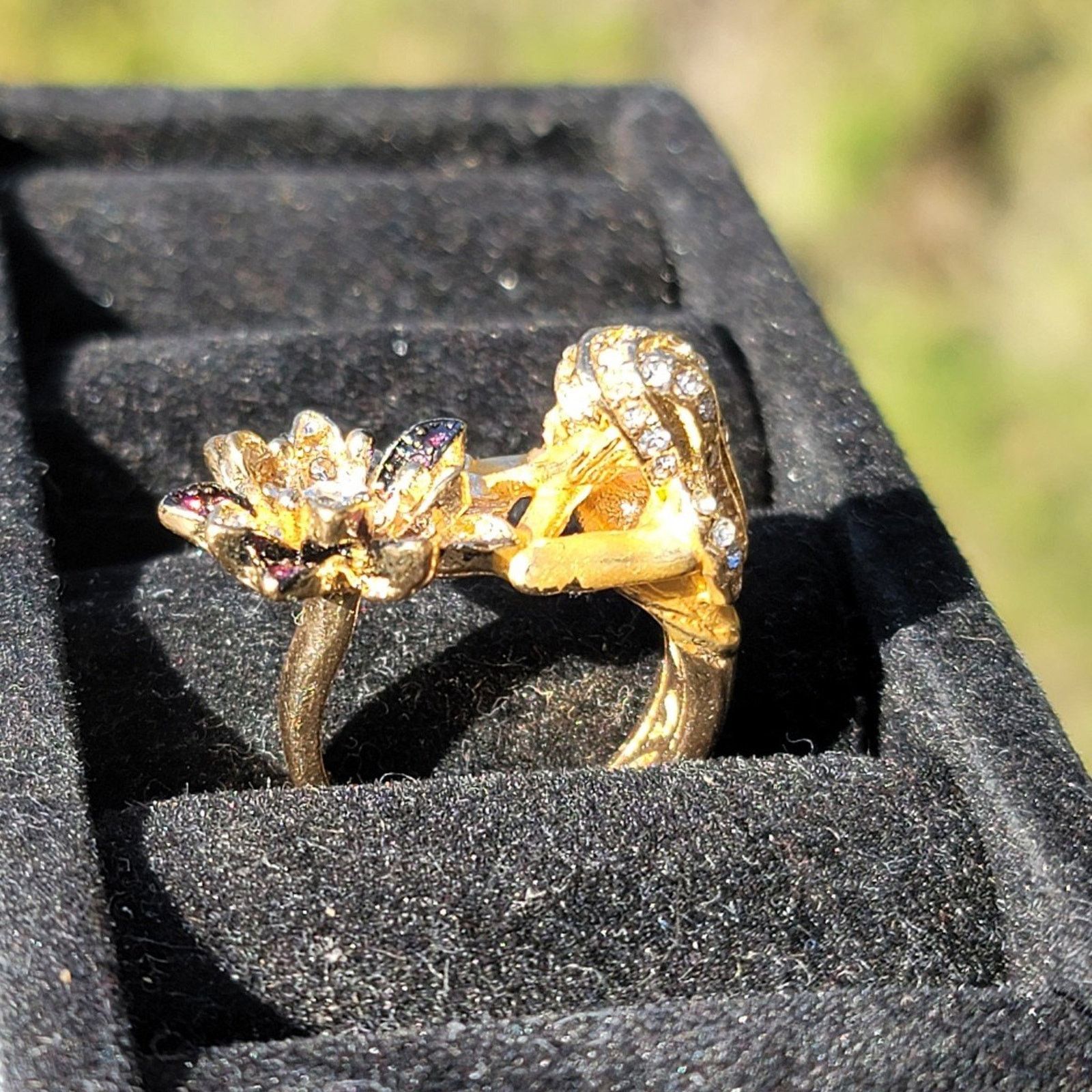The Unbranded Brand Gold Tone Girl Flower Rhinestone Ring Size ONE SIZE - 4 Thumbnail