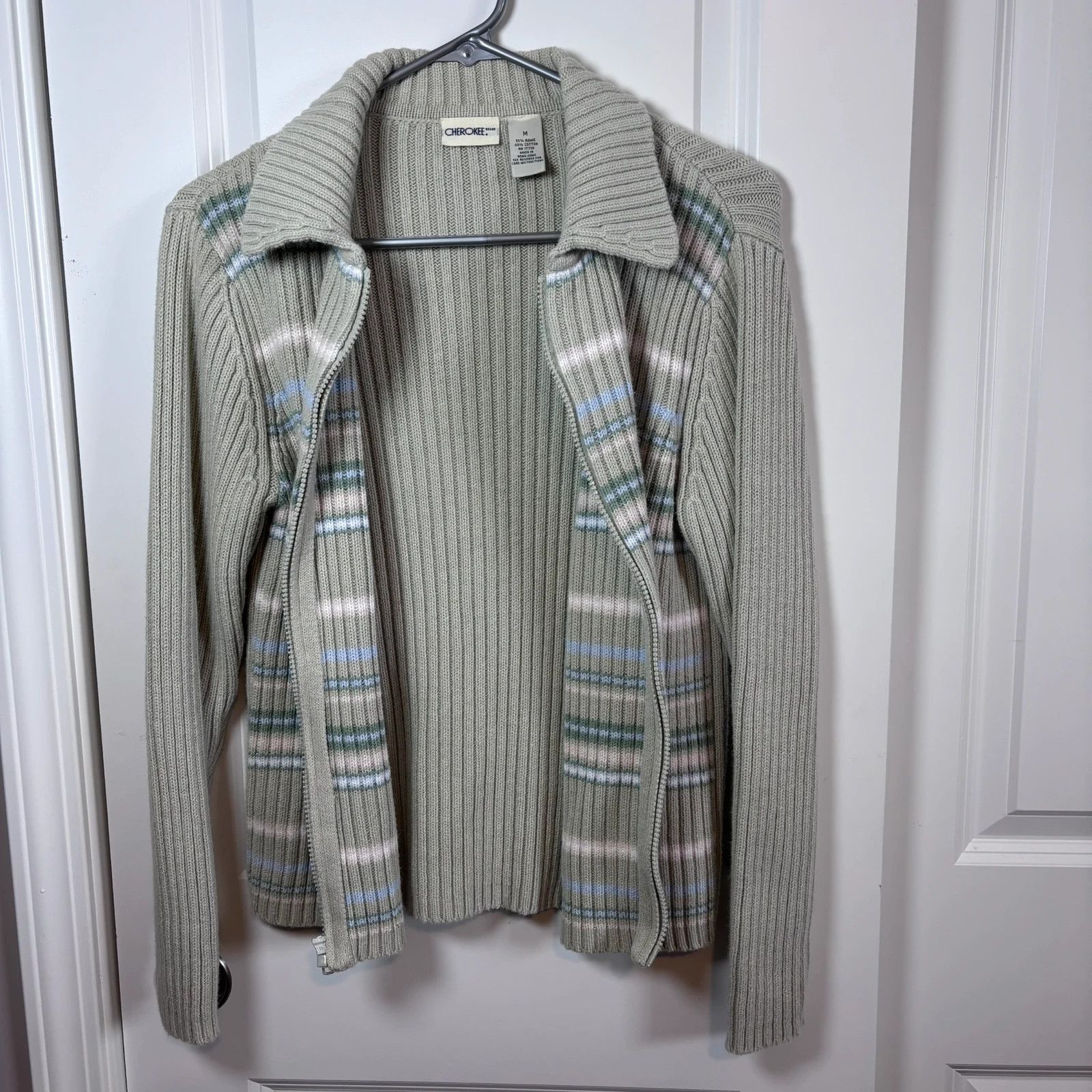Cherokee Cherokee Women's Green Ripped Striped Sweater Cardigan. Size M / US 6-8 / IT 42-44 - 3 Thumbnail