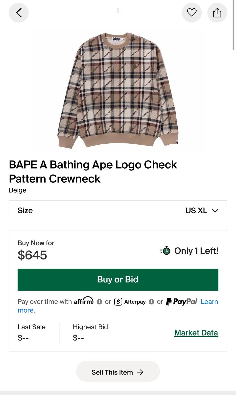 Bape BAPE A Bathing Ape Logo Check Pattern Crewneck Size US XL / EU 56 / 4 - 15 Thumbnail