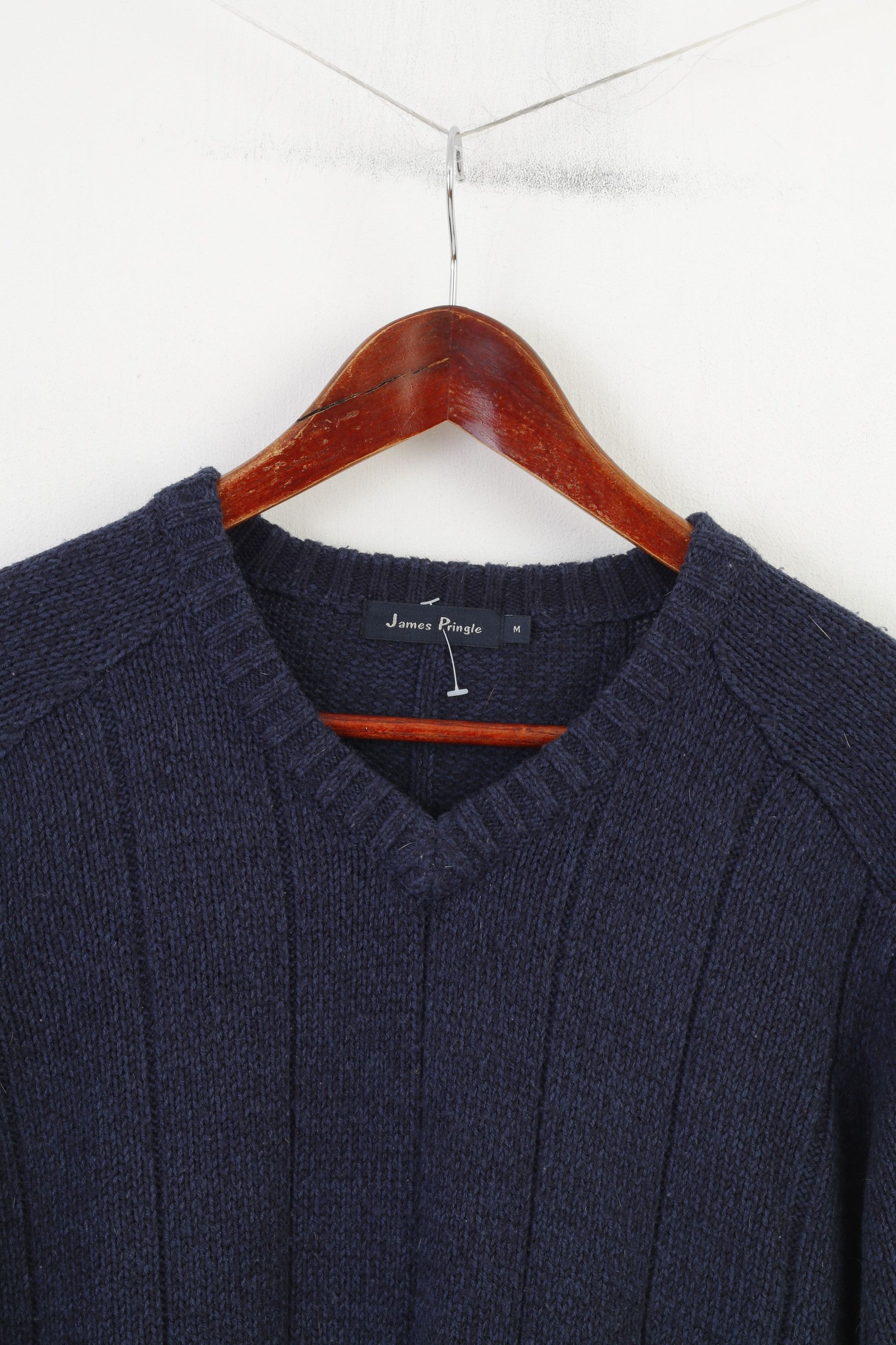 Vintage James Pringle Men M Jumper V Neck Navy 3372 Size US M / EU 48-50 / 2 - 2 Thumbnail