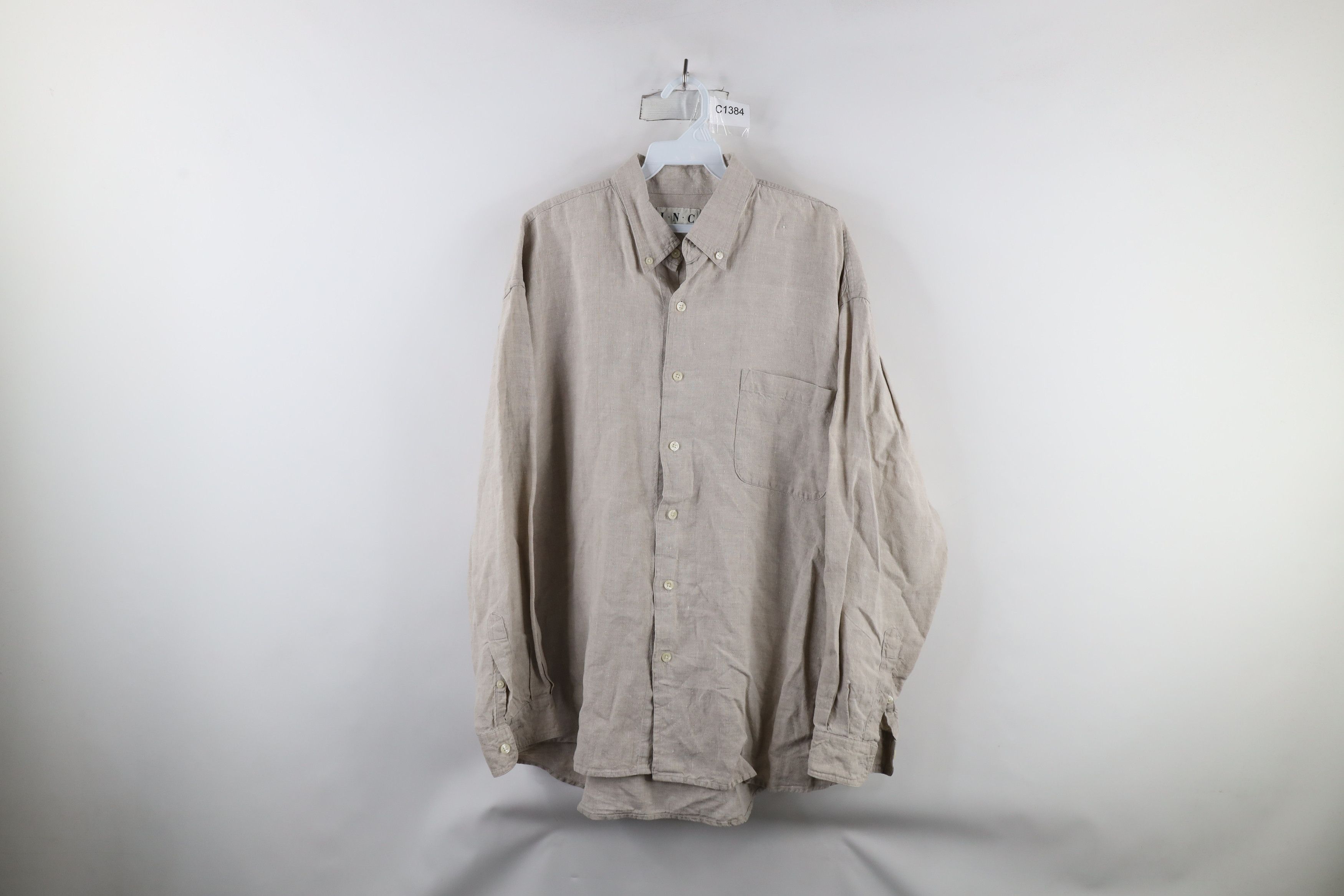 Vintage Vintage 90s Streetwear Fit Linen Collared Button Shirt Beige Size US XL / EU 56 / 4 - 1 Thumbnail