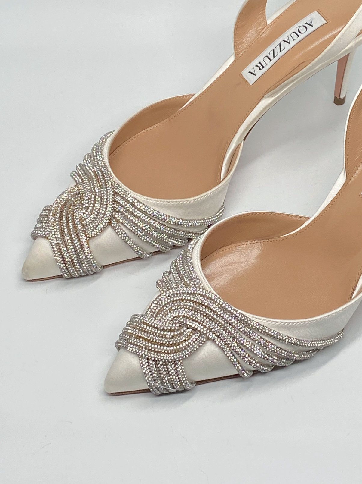 Aquazzura Aquazzura Gatsby 75 Crystal-Embellished Satin Pumps size 37 Size US 7 / IT 37 - 8 Thumbnail