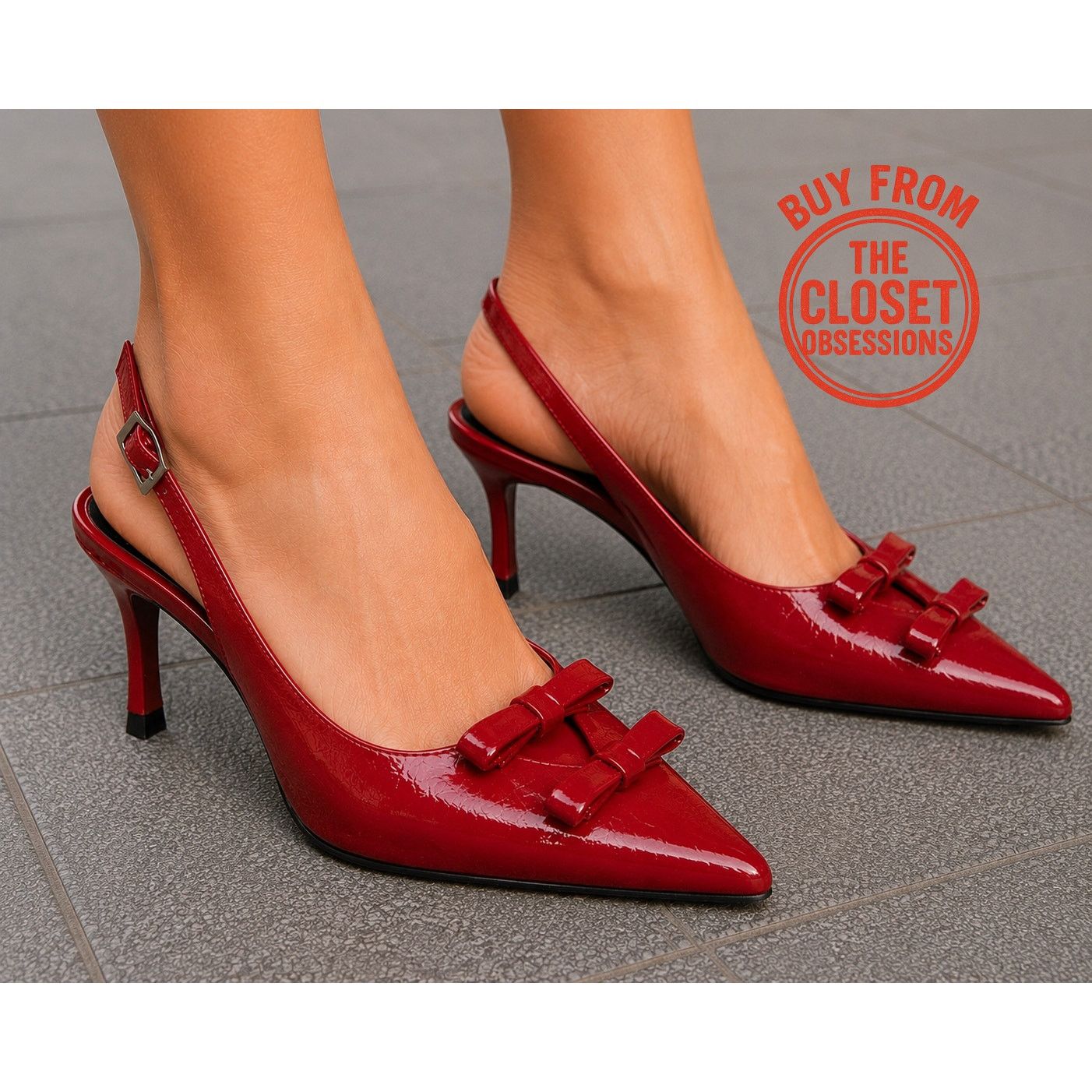 Zara Zara Red Bow Slingback Heels Pointed Toe NWT Size US 9 / IT 39 - 1 Thumbnail