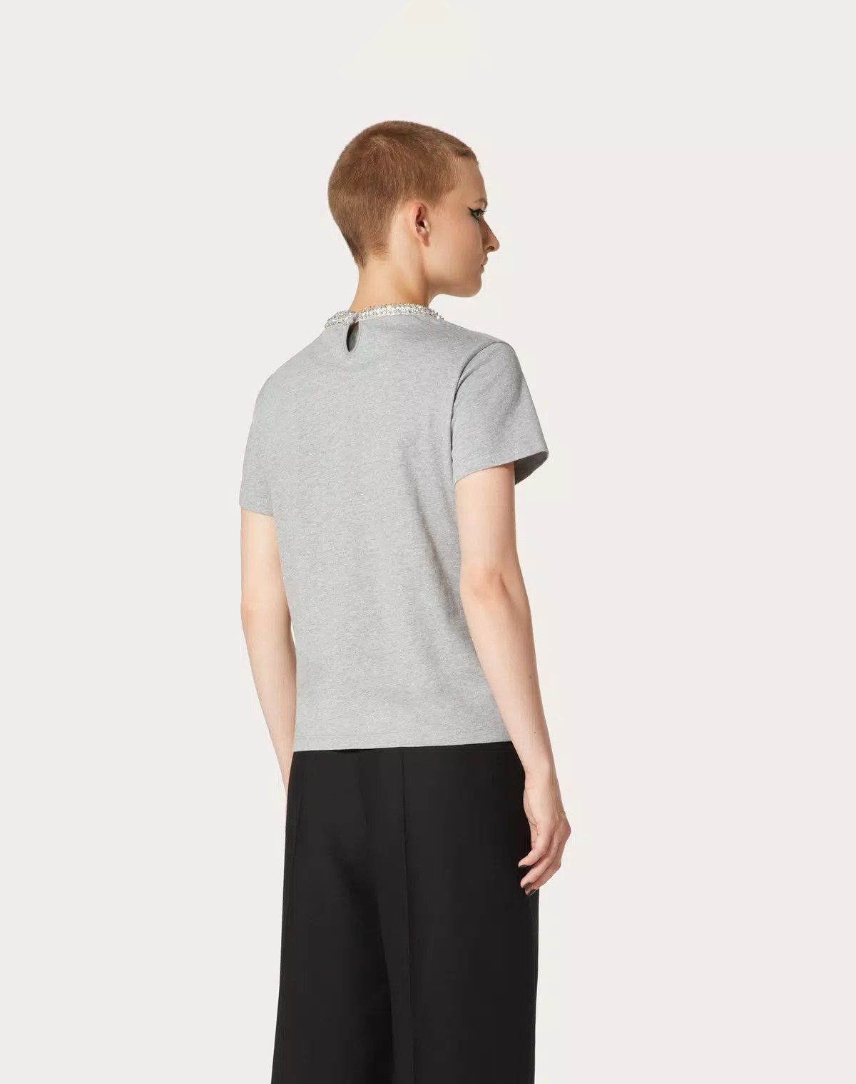 Valentino o1s1wg110625 Embroidered Jersey T-Shirt in Grey Size S / US 4 / IT 40 - 4 Thumbnail