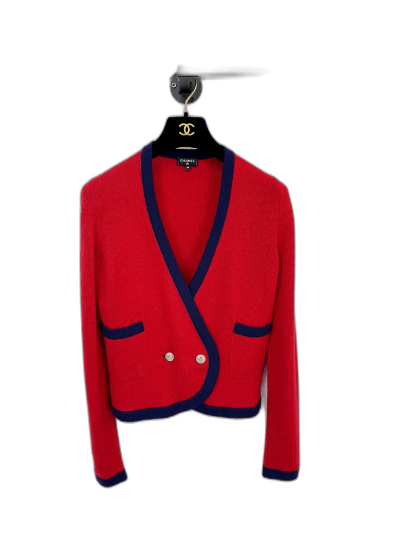Chanel Chanel Red Cardigan with Blue Edging Size S / US 4 / IT 40 - 1 Thumbnail