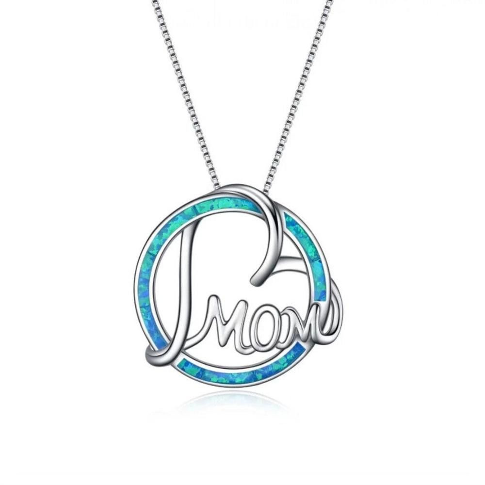 Designer Round Blue Opal Mom Heart Silver Necklace Size ONE SIZE - 9 Thumbnail