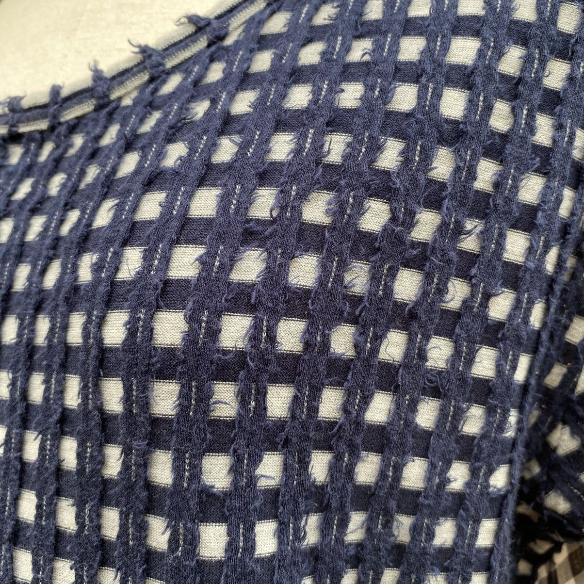Zucca Zucca Navy Textured Grid Front Top with Sheer Back Panel Size M / US 6-8 / IT 42-44 - 18 Thumbnail