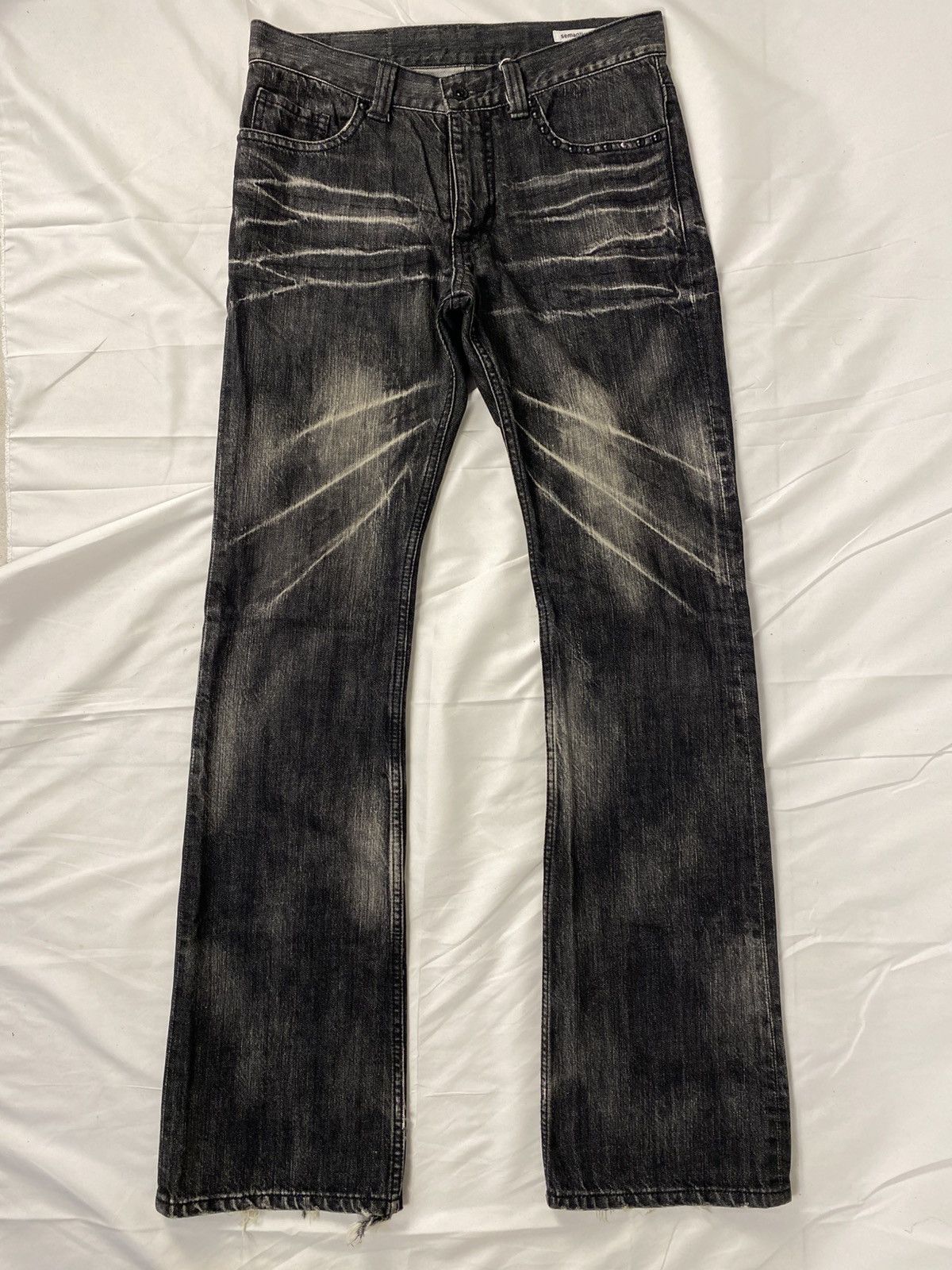 Japanese Brand Semantic Design Studded Skull Flared Washed Denim Jeans Size US 31 - 14 Thumbnail